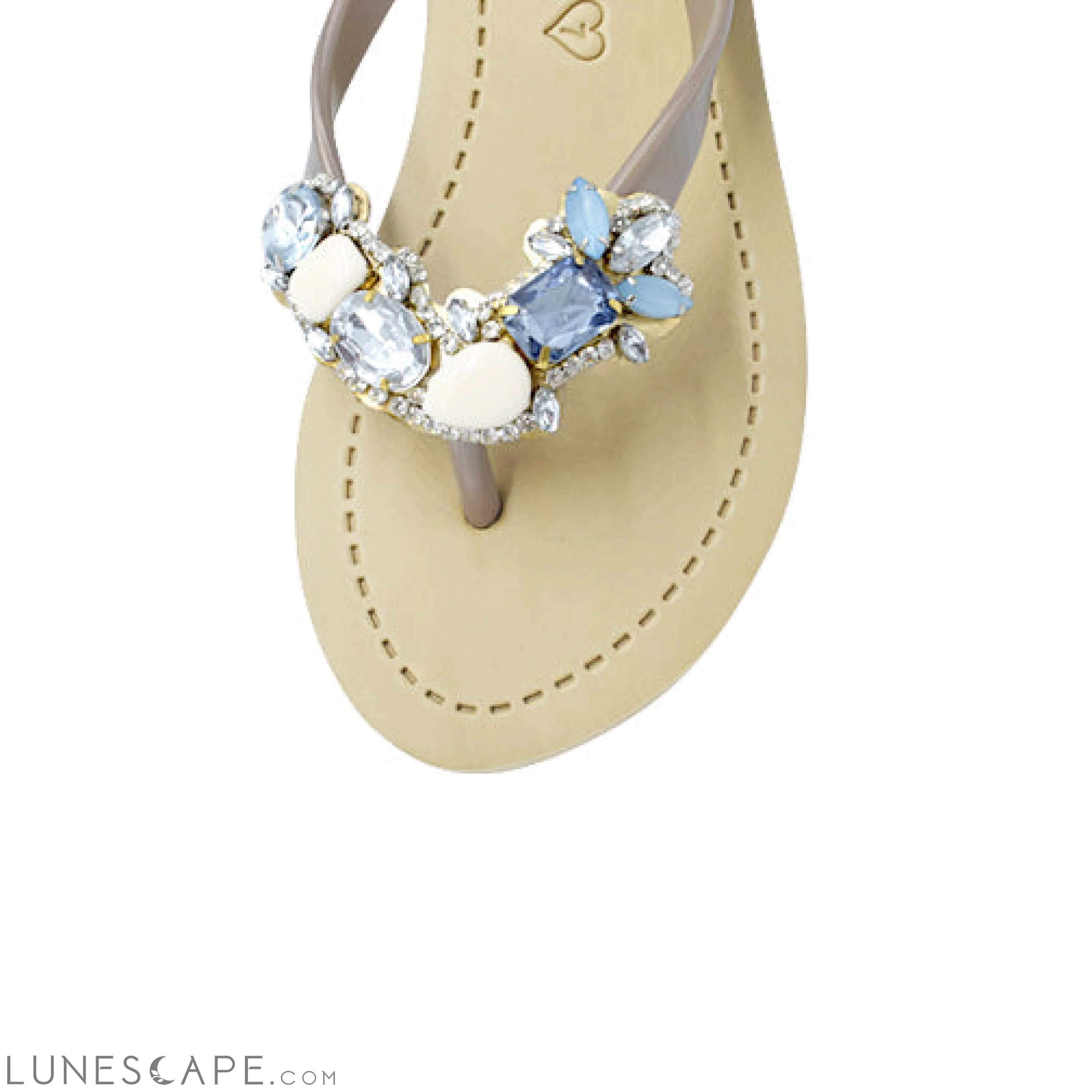 Blue York- Crystal Rhinestone Embellished Mid Wedge Flip Flops Sandal LUNESCAPE