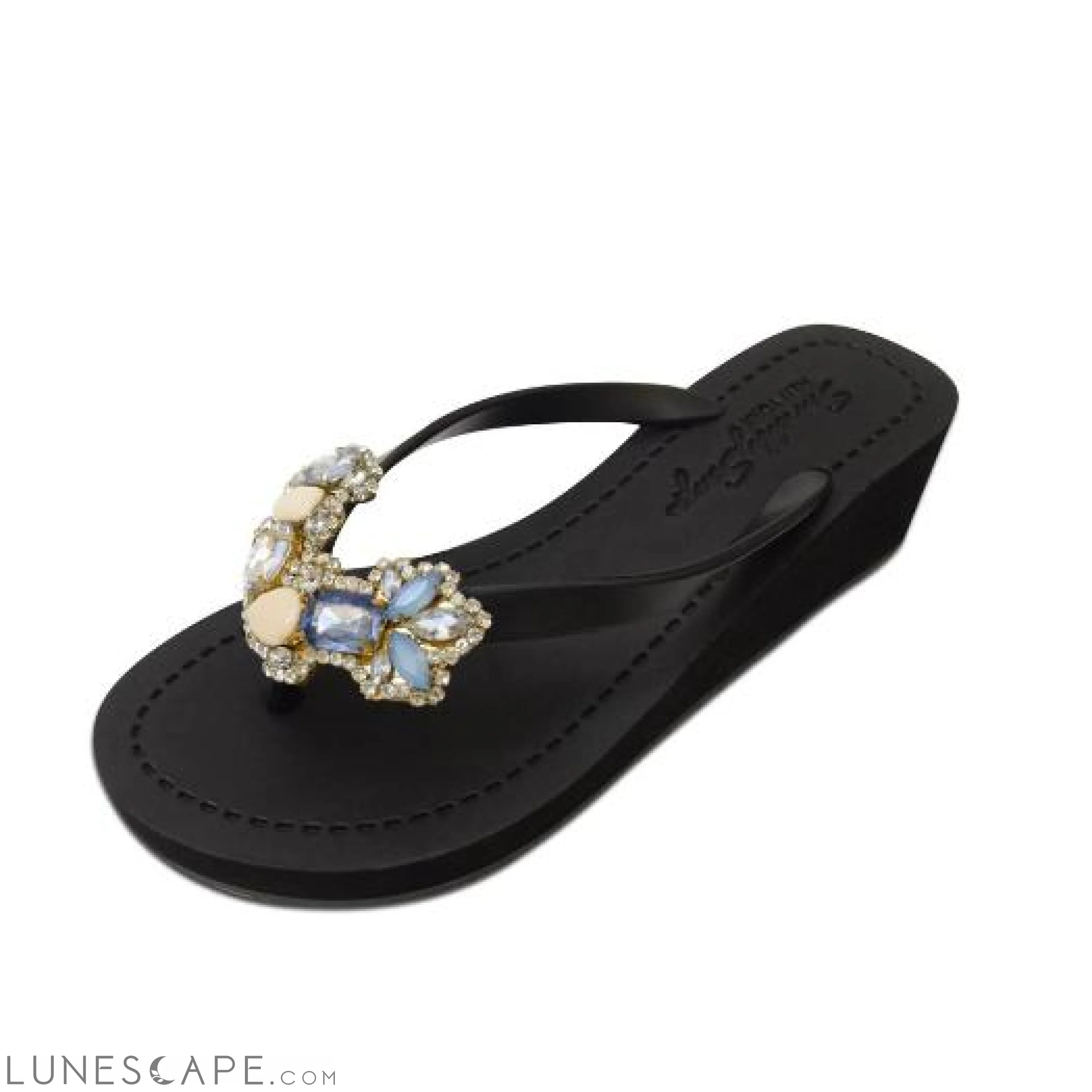 Blue York- Crystal Rhinestone Embellished Mid Wedge Flip Flops Sandal LUNESCAPE