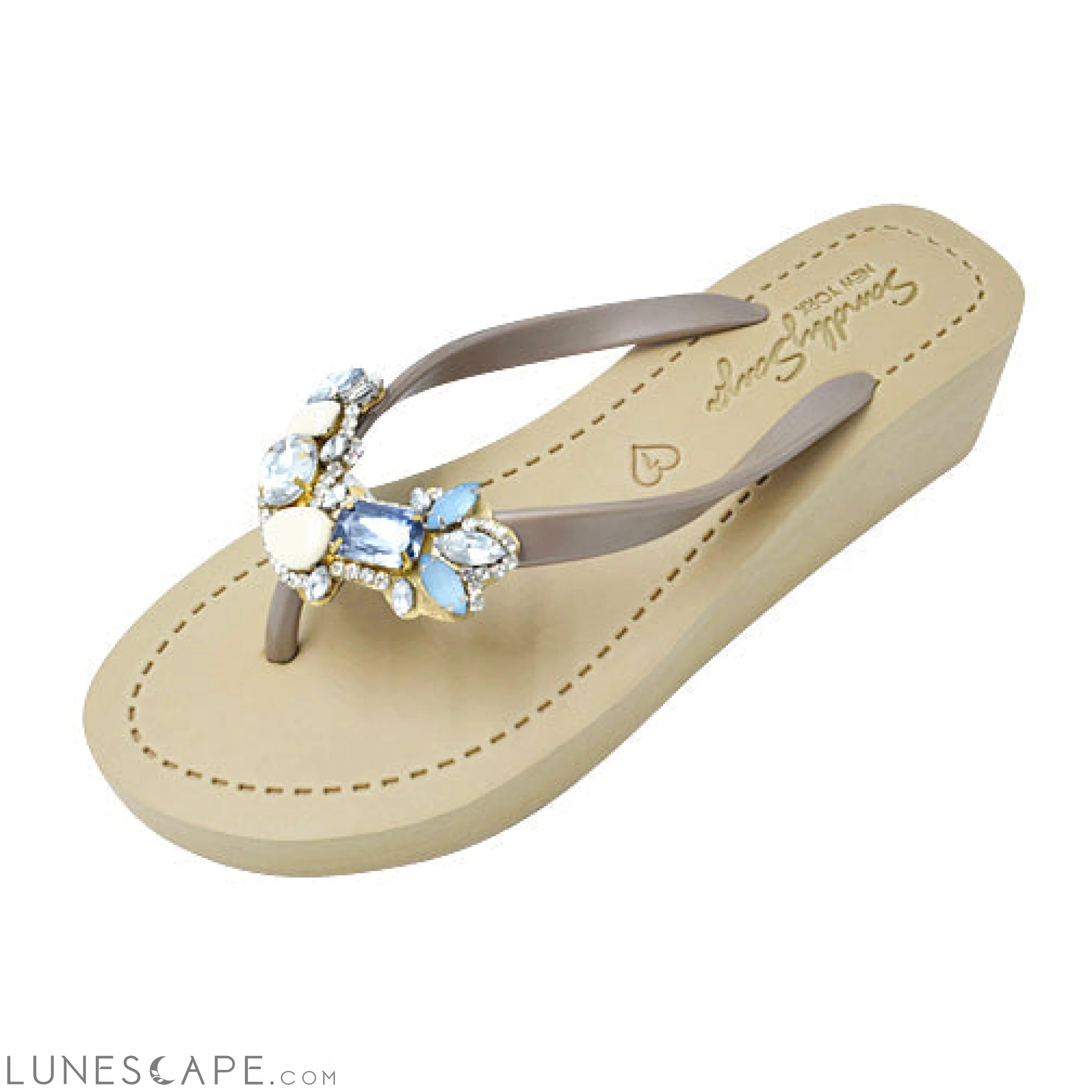 Blue York- Crystal Rhinestone Embellished Mid Wedge Flip Flops Sandal LUNESCAPE