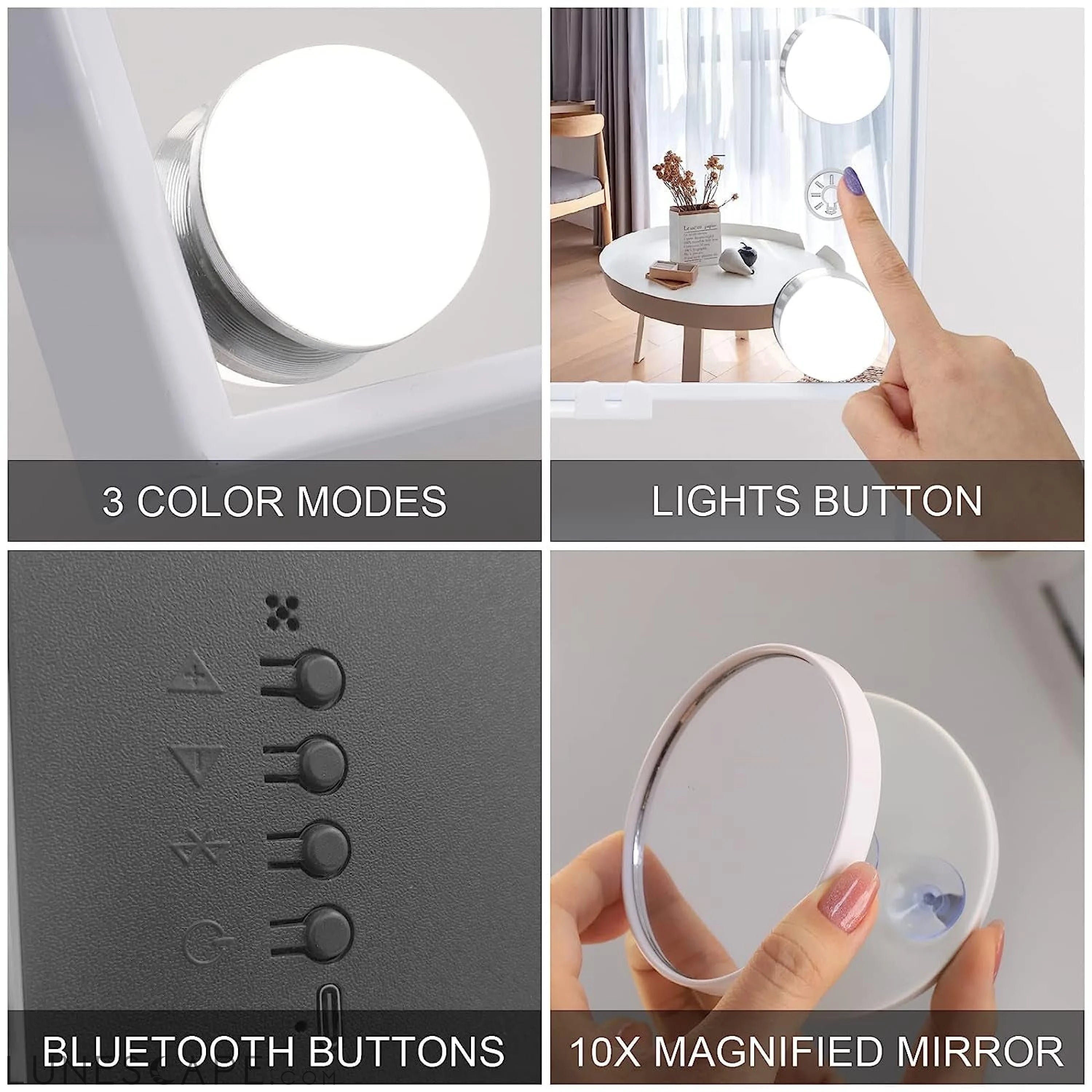 Bluetooth Lighted Vanity Mirror with Wireless Charging LUNESCAPE