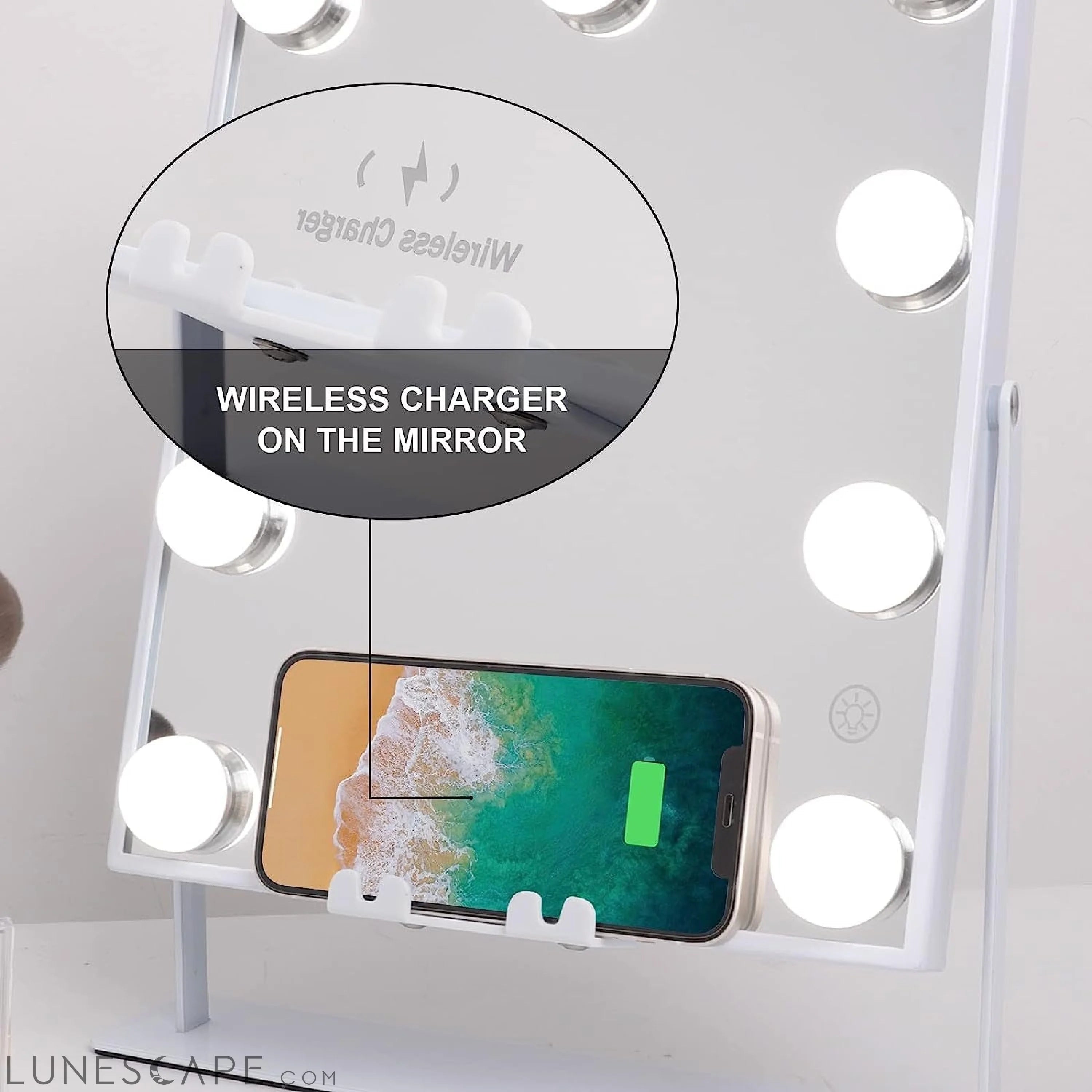 Bluetooth Lighted Vanity Mirror with Wireless Charging LUNESCAPE