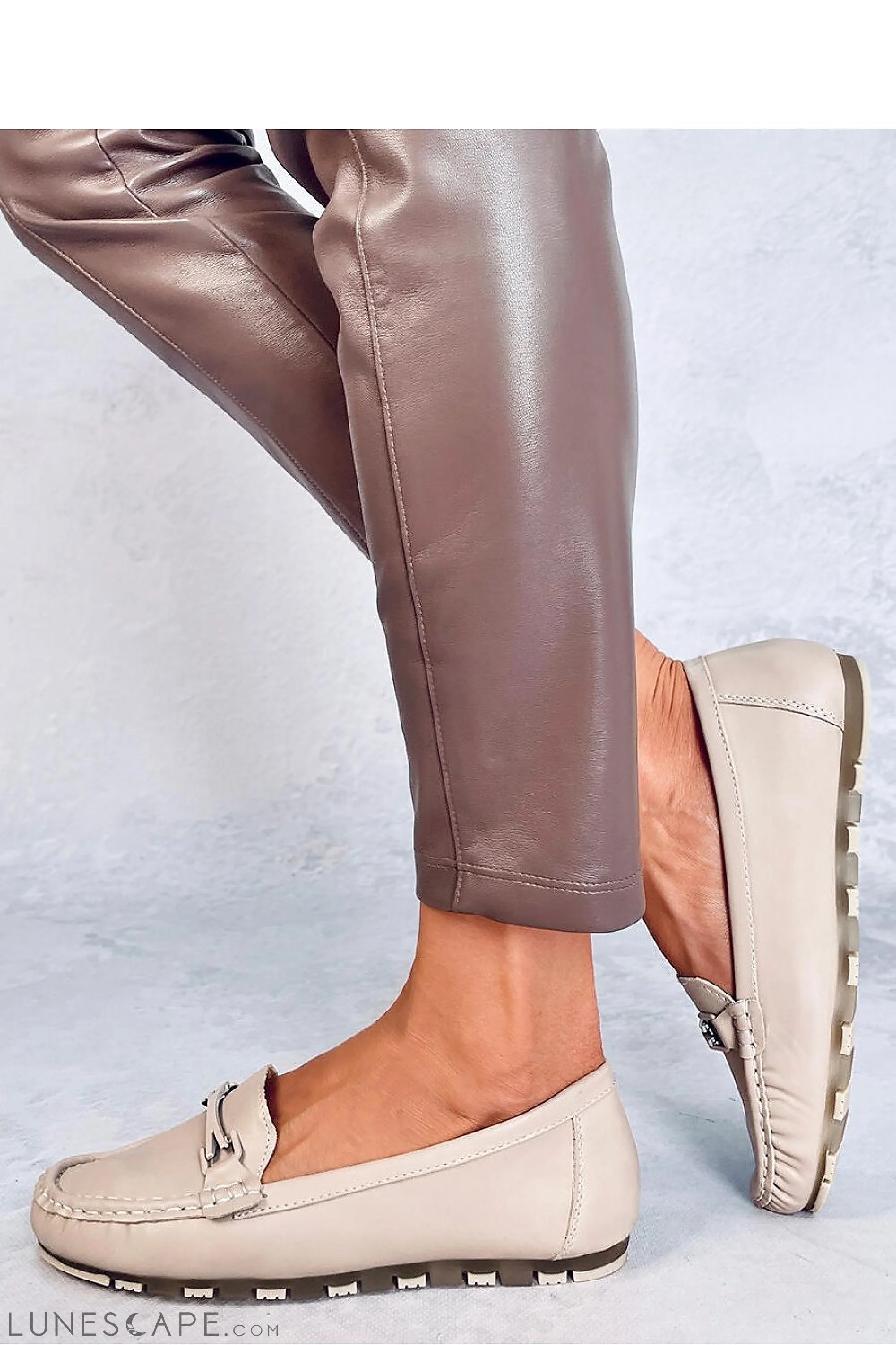 Blush Beige Vegan Leather Women's Loafers – Moc Toe with Driving Sole LUNESCAPE