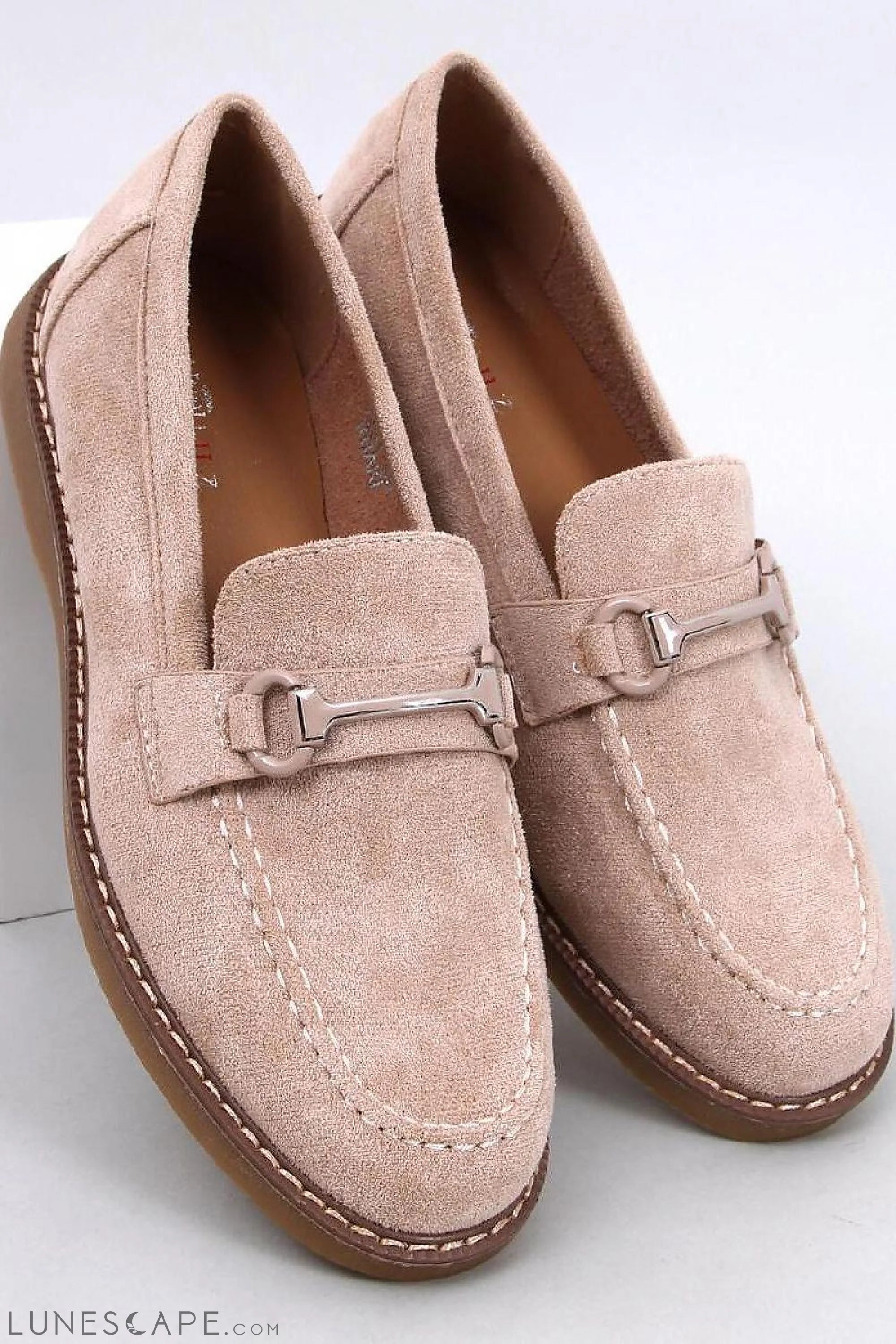 Blush Eco-Suede Loafers for Women – Almond Toe with Silver Horsebit Accent LUNESCAPE