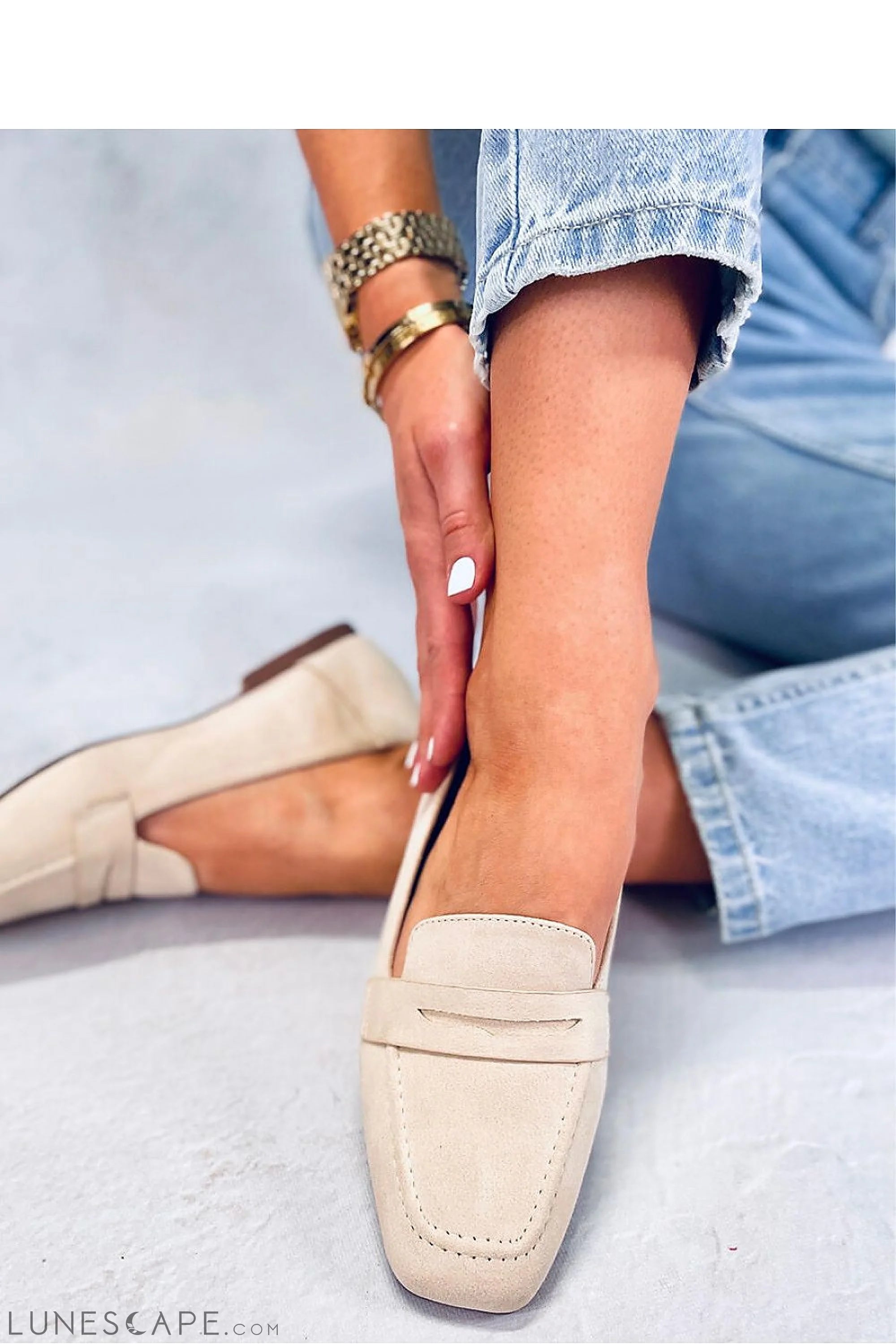 Blush Vegan Suede Loafers – Women’s Almond Toe with Penny Strap Detail LUNESCAPE