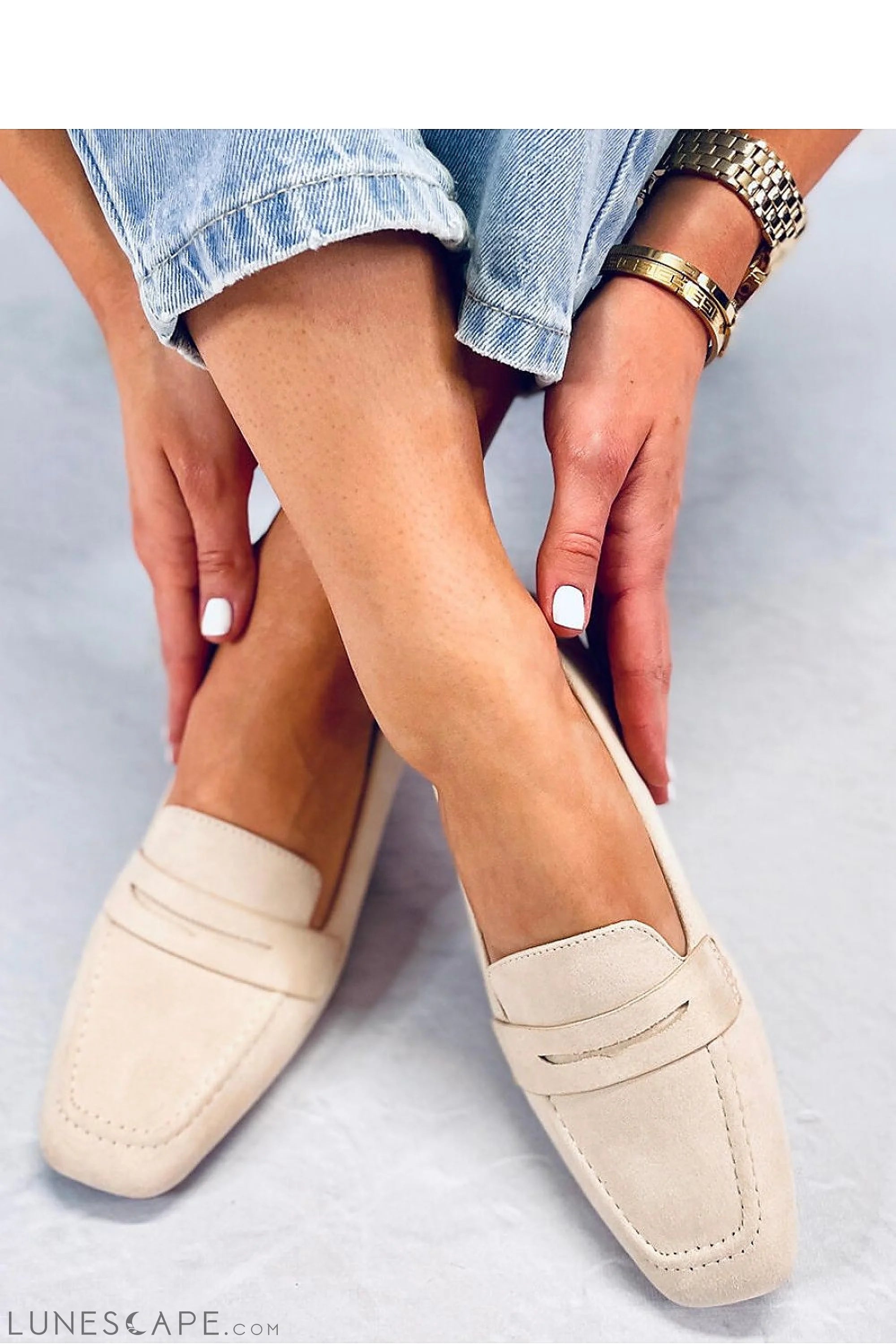 Blush Vegan Suede Loafers – Women’s Almond Toe with Penny Strap Detail LUNESCAPE