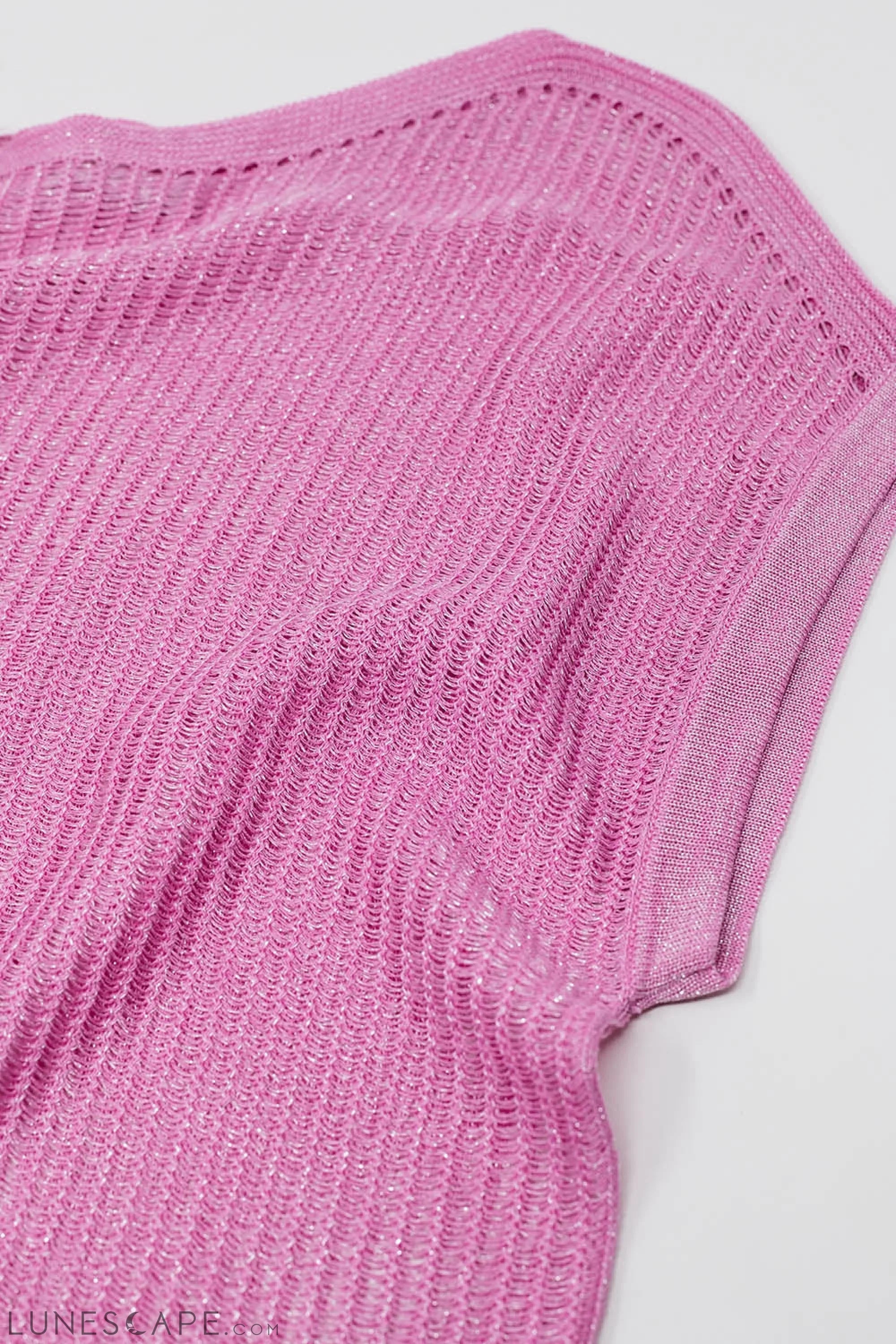 Boat Neck Ribbed Sweater With Cap Sleeves in Pink LUNESCAPE