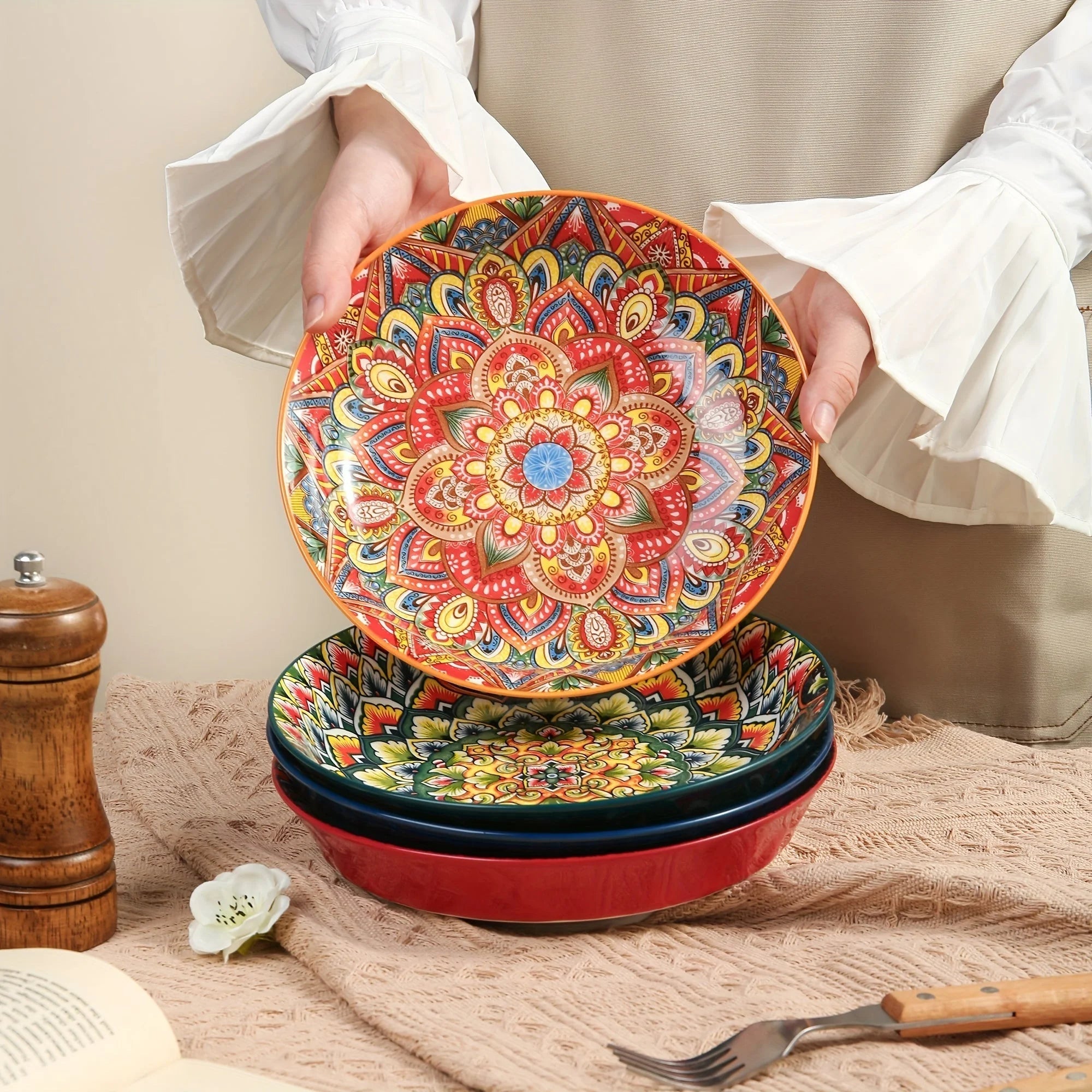 Bohemian 8Inch Ceramic Dinner Plates  Microwave Safe LUNESCAPE