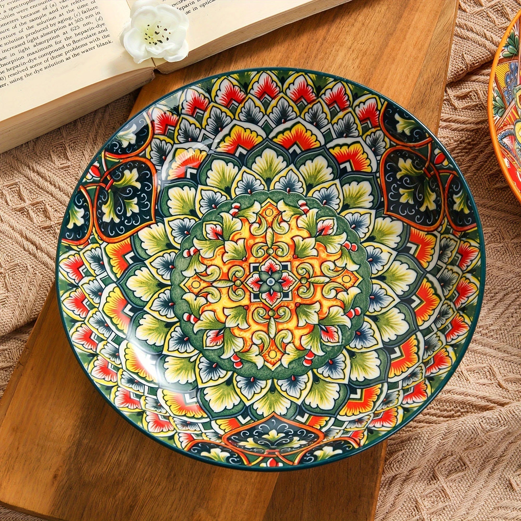 Bohemian Ceramic Dinner Plates Flower Design Microwave Safe LUNESCAPE