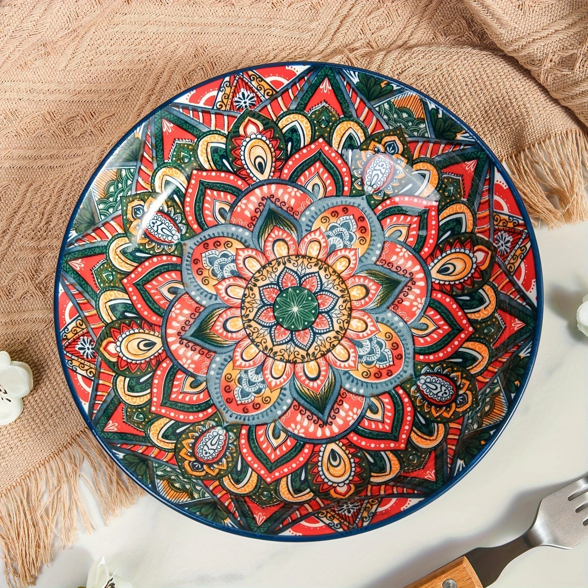 Bohemian Ceramic Dinner Plates Flower Design Microwave Safe LUNESCAPE