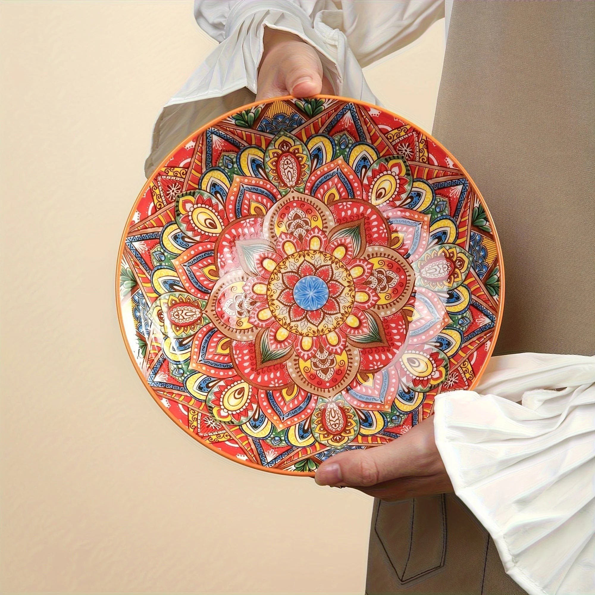 Bohemian Ceramic Dinner Plates Flower Design Microwave Safe LUNESCAPE