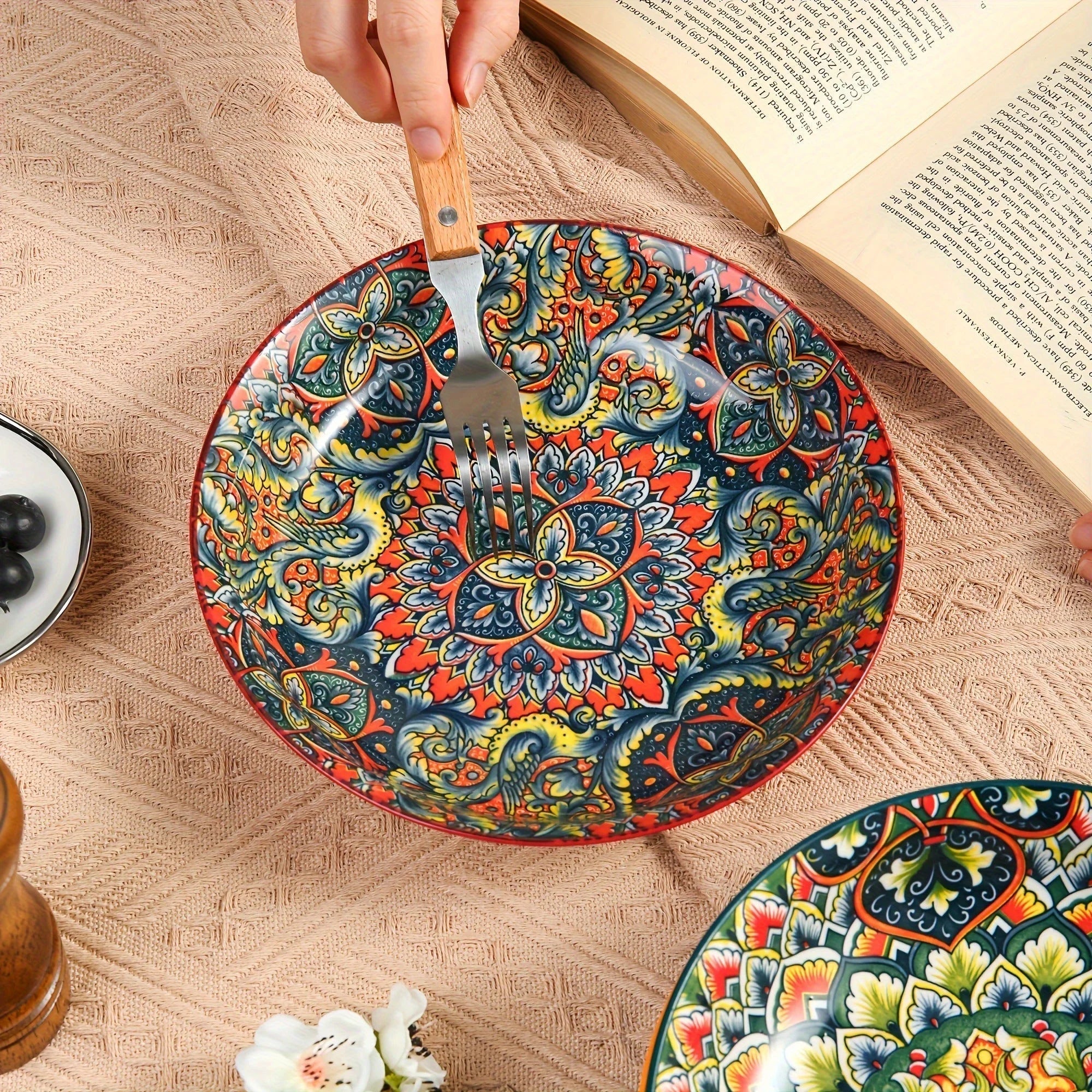 Bohemian Ceramic Dinner Plates Flower Design Microwave Safe LUNESCAPE