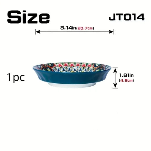 Bohemian Ceramic Dinner Plates Flower Design Microwave Safe LUNESCAPE