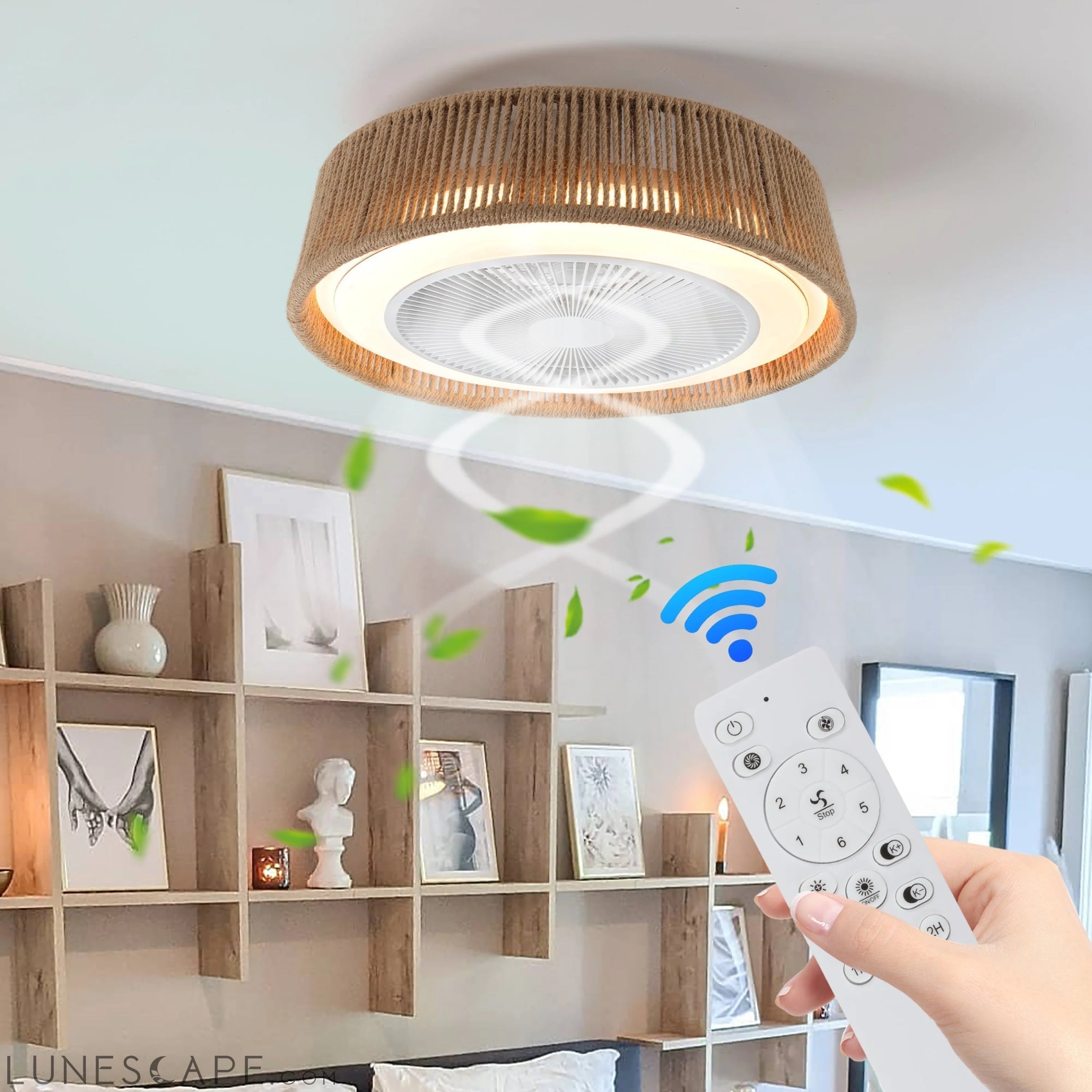 Bohemian style LED Dimmable Ceiling Light With Built-In Fan - Remote LUNESCAPE
