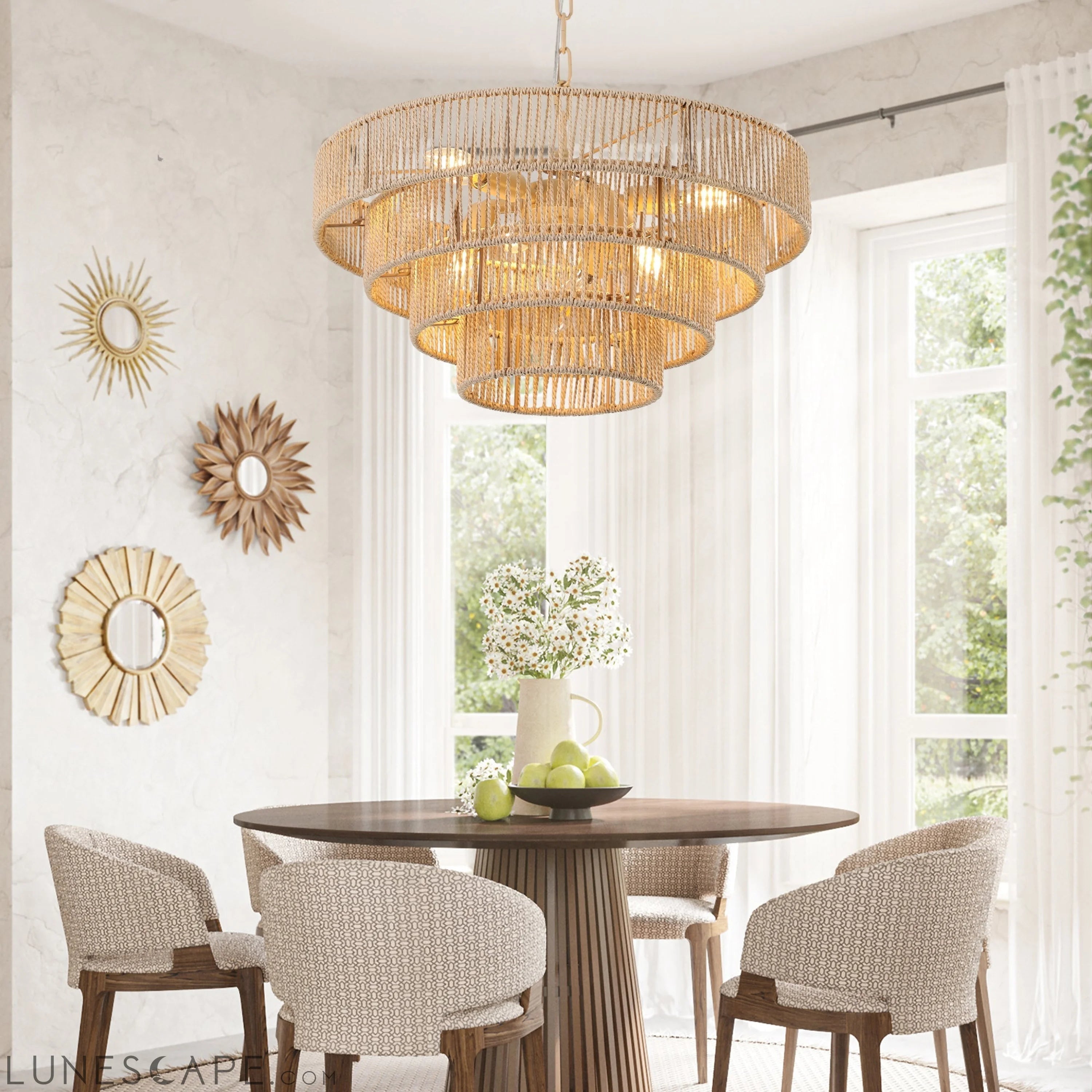 Bohemian style Woven Pendant Light 19.7 Inch Rattan Ligh Large Rattan LUNESCAPE