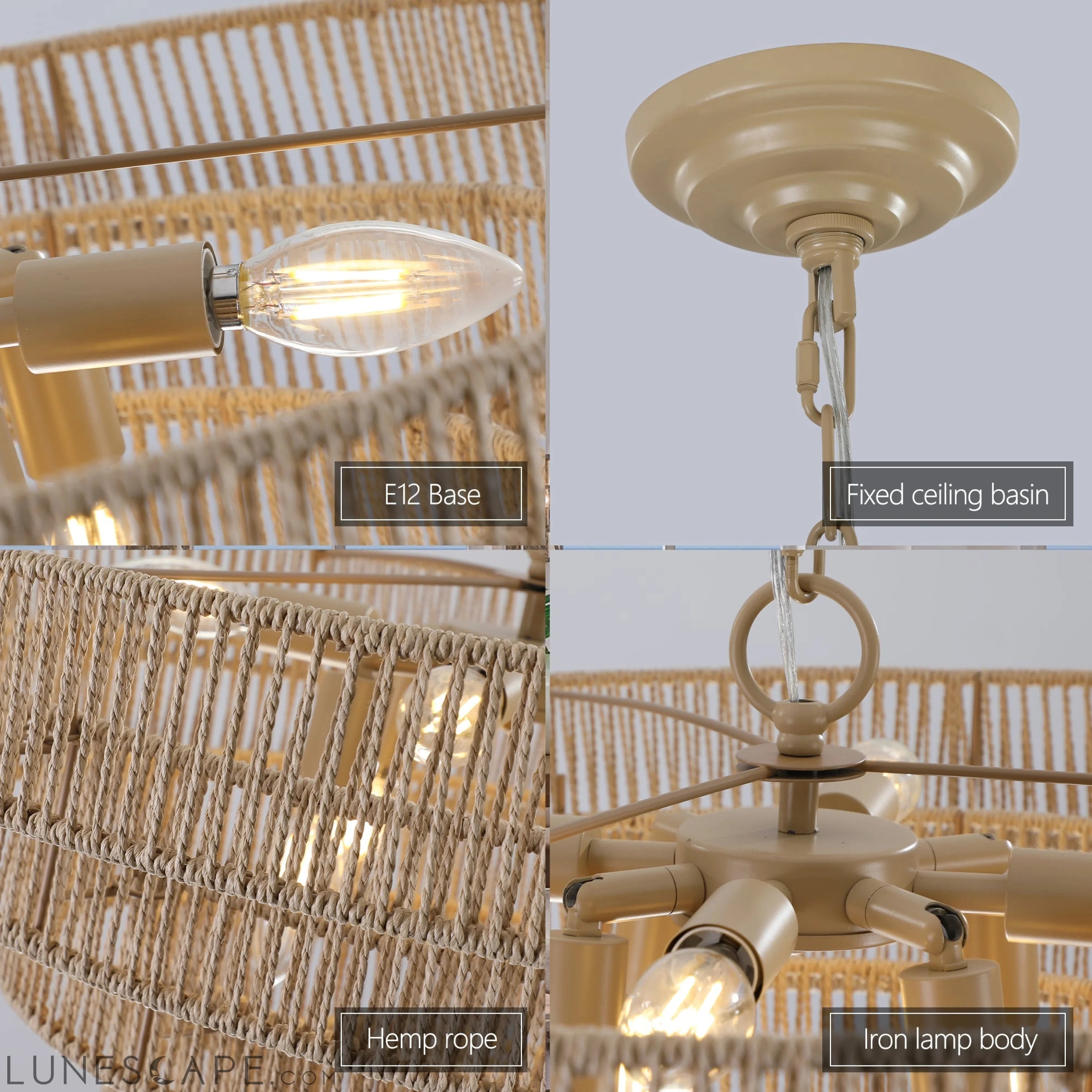 Bohemian style Woven Pendant Light 23.6 Inch Rattan Ligh Large Rattan LUNESCAPE