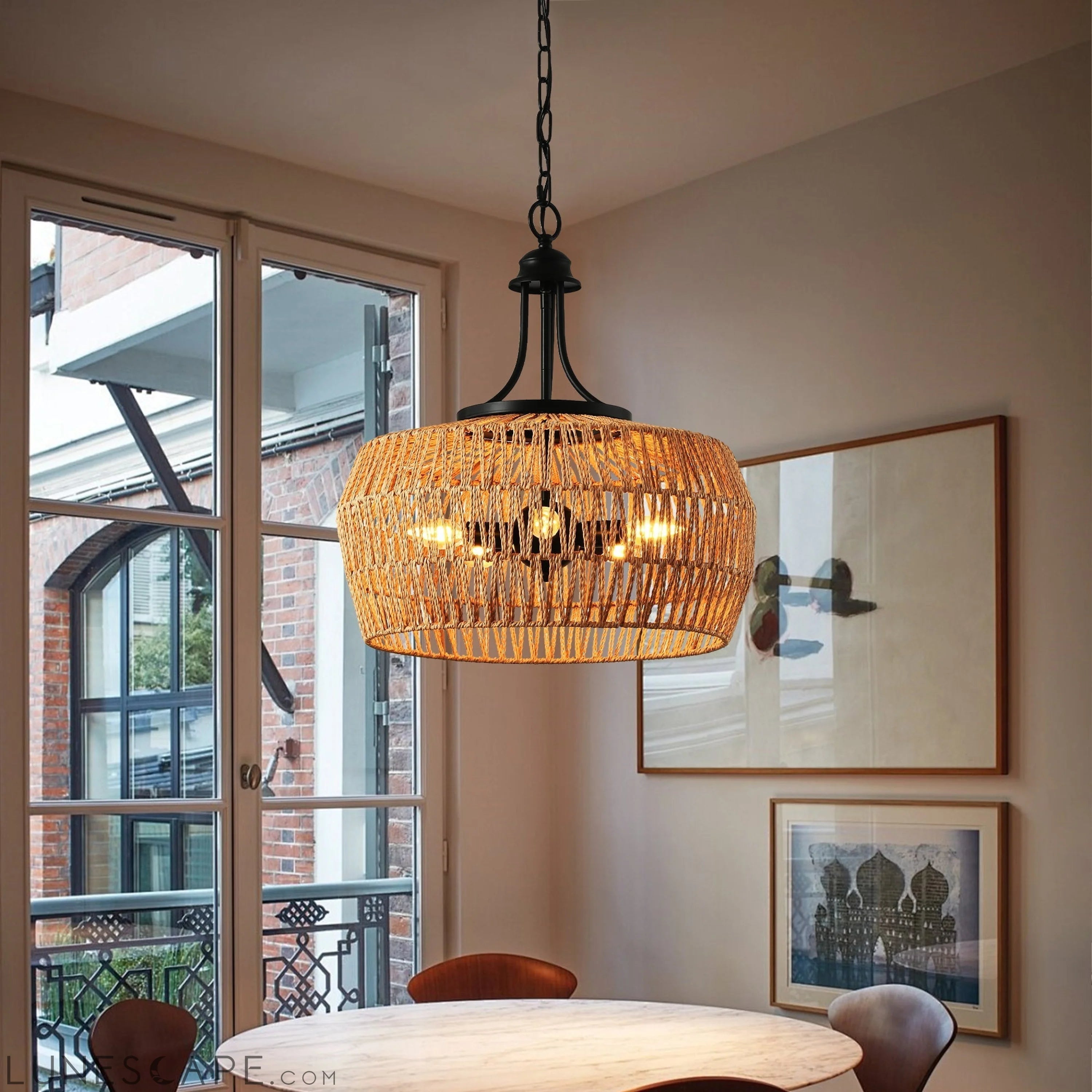 Boho Hemp Rope Pendant Light, Hand-Woven Jute Hanging Pendant LUNESCAPE
