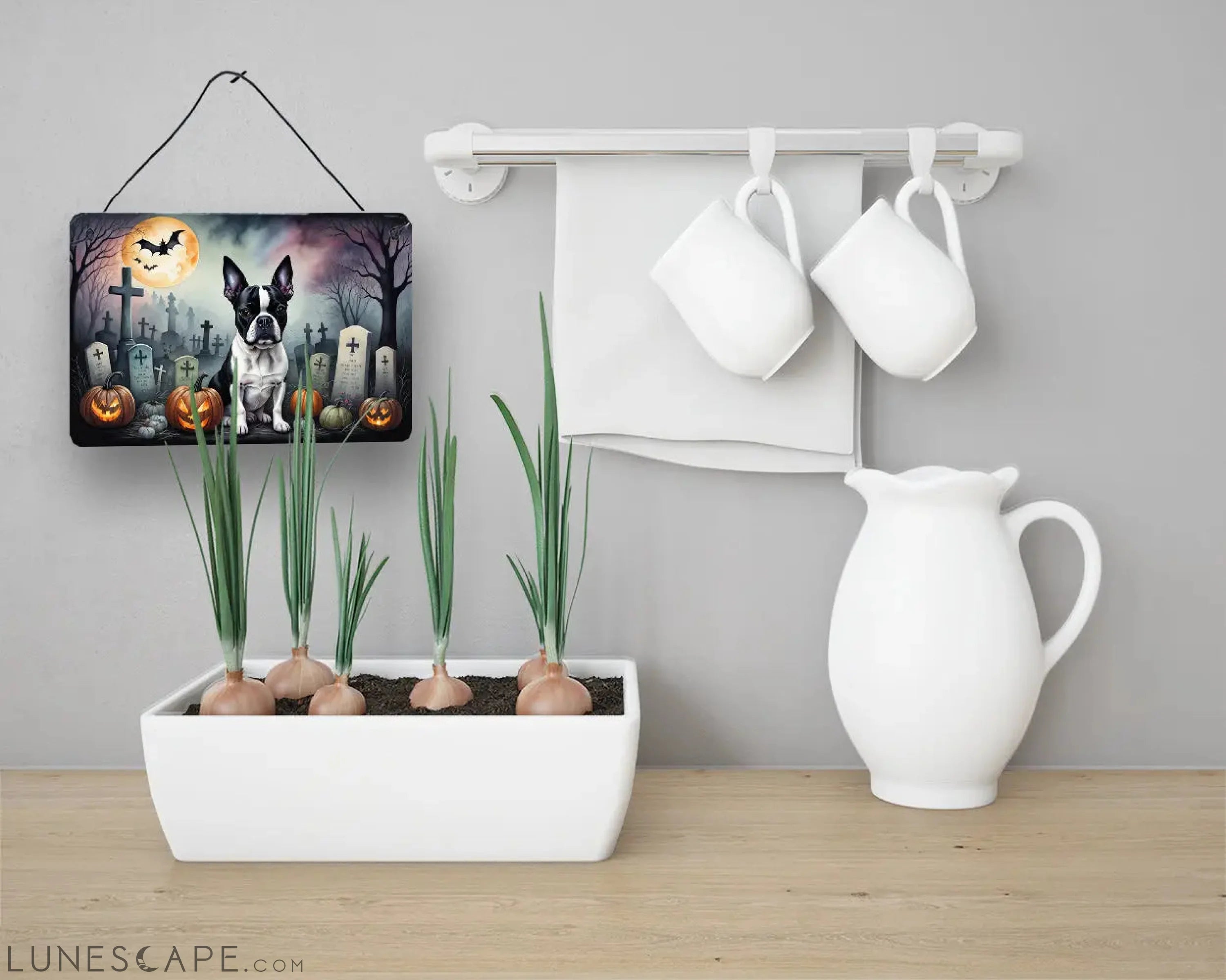 Boston Terrier Spooky Halloween Wall or Door Hanging Prints LUNESCAPE