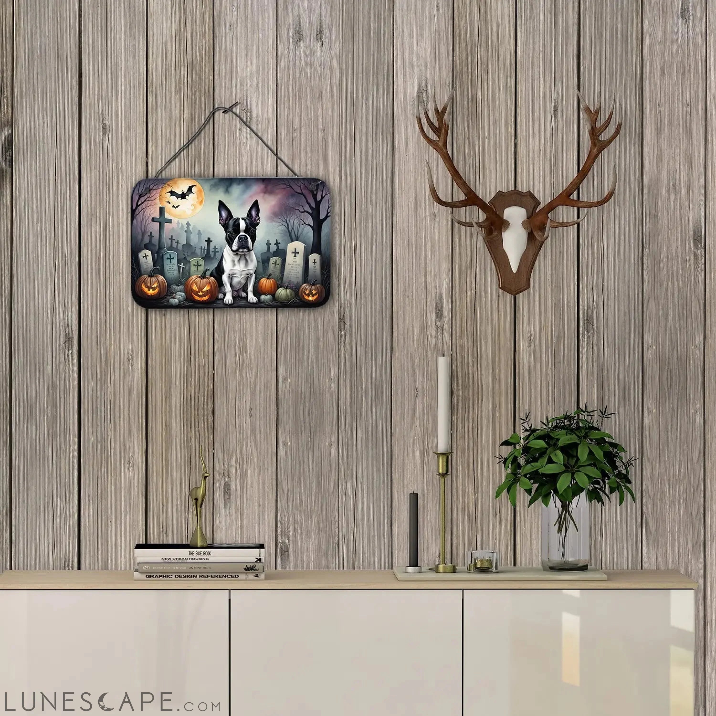 Boston Terrier Spooky Halloween Wall or Door Hanging Prints LUNESCAPE