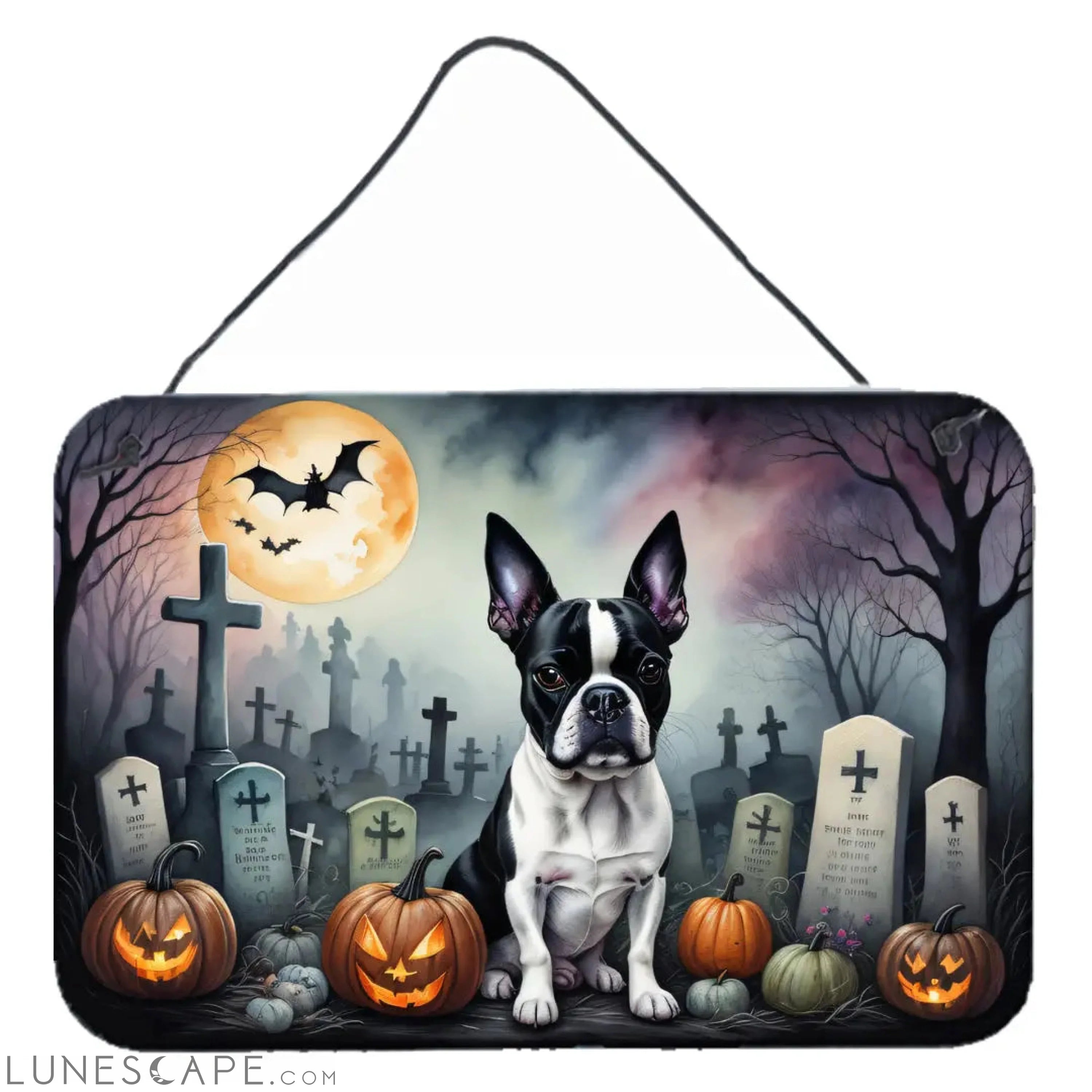 Boston Terrier Spooky Halloween Wall or Door Hanging Prints LUNESCAPE