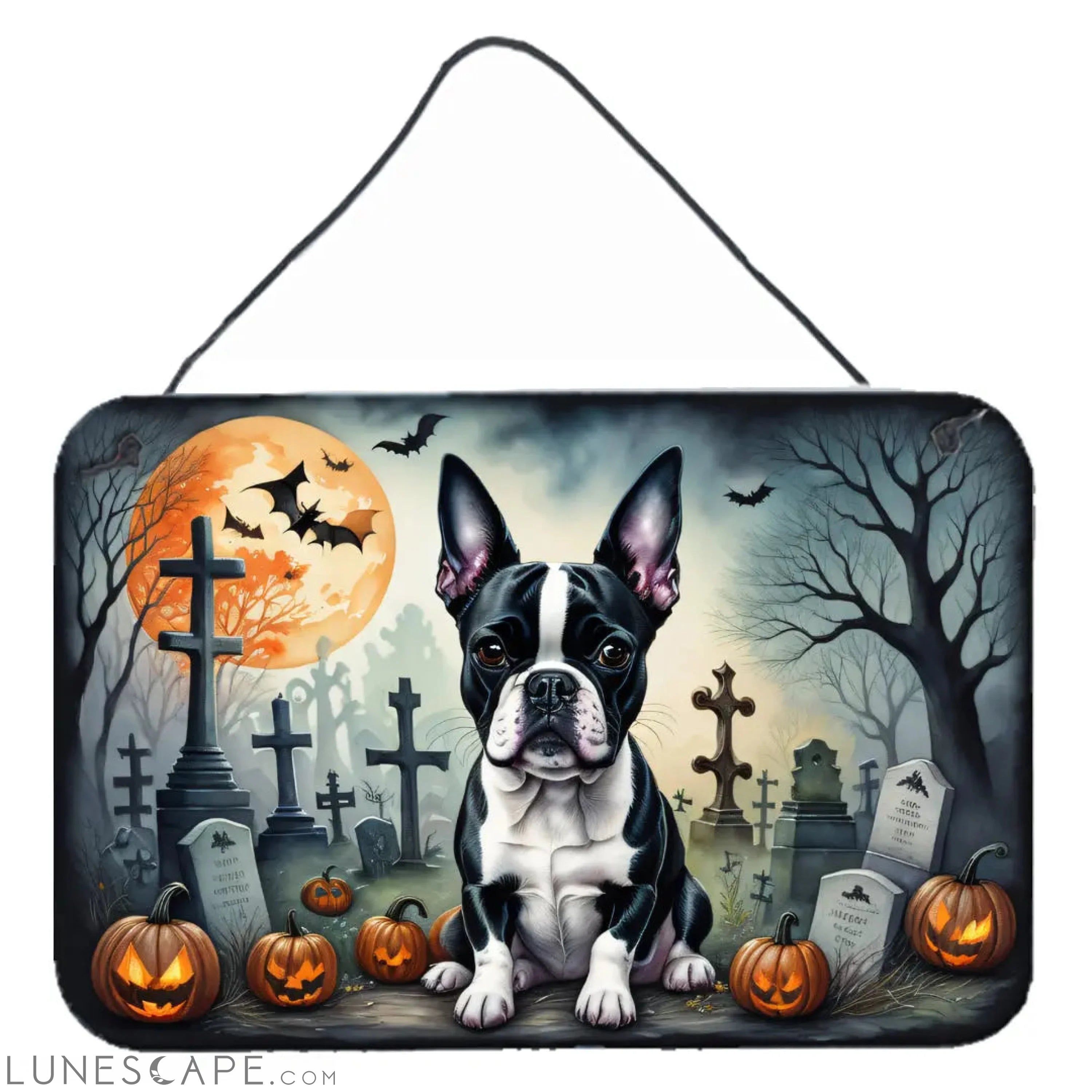 Boston Terrier Spooky Halloween Wall or Door Hanging Prints LUNESCAPE