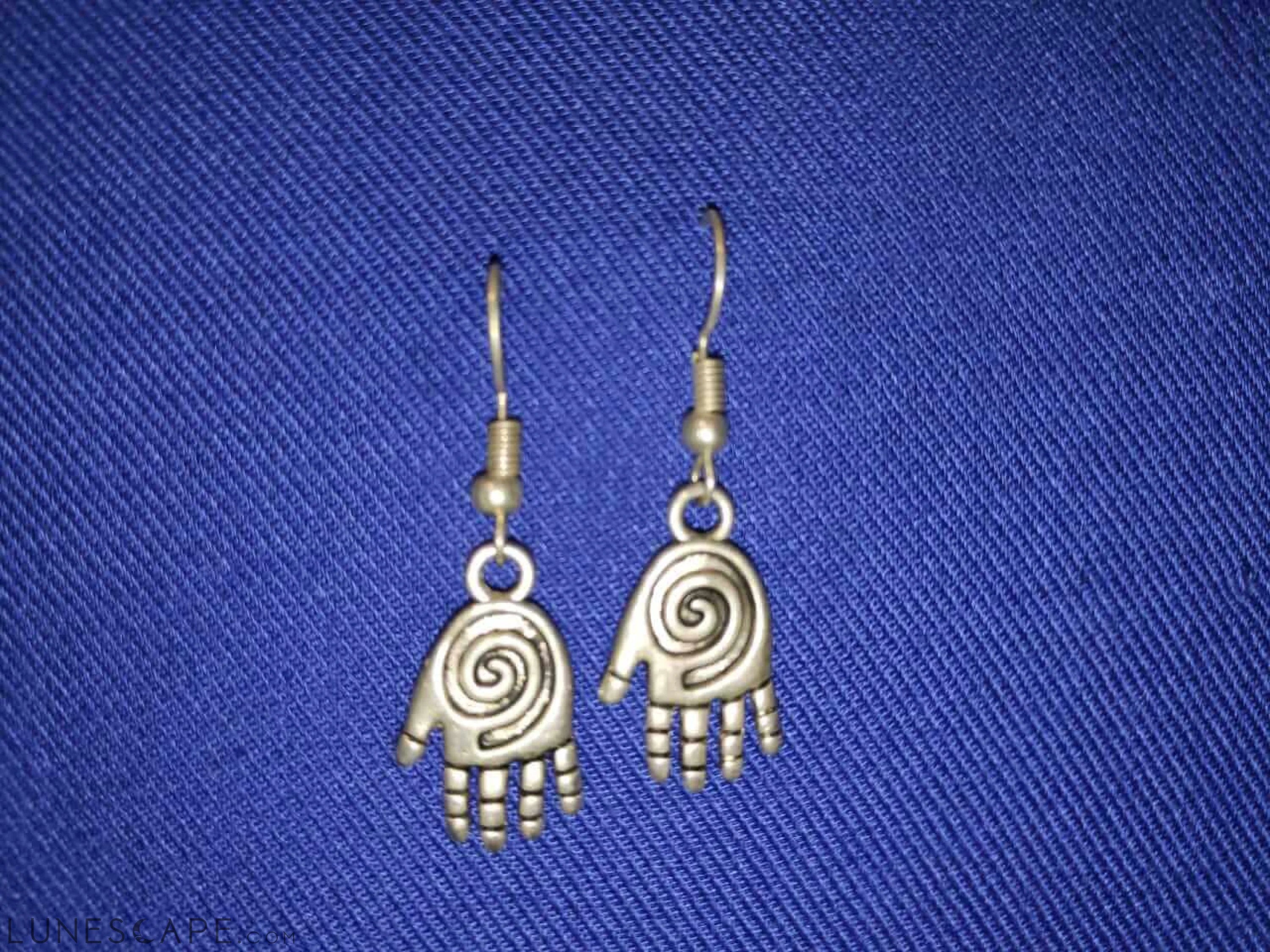 Boucle d'Oreilles Amazigh Silver Hamsa Hand Dangle Earrings Handmade LUNESCAPE