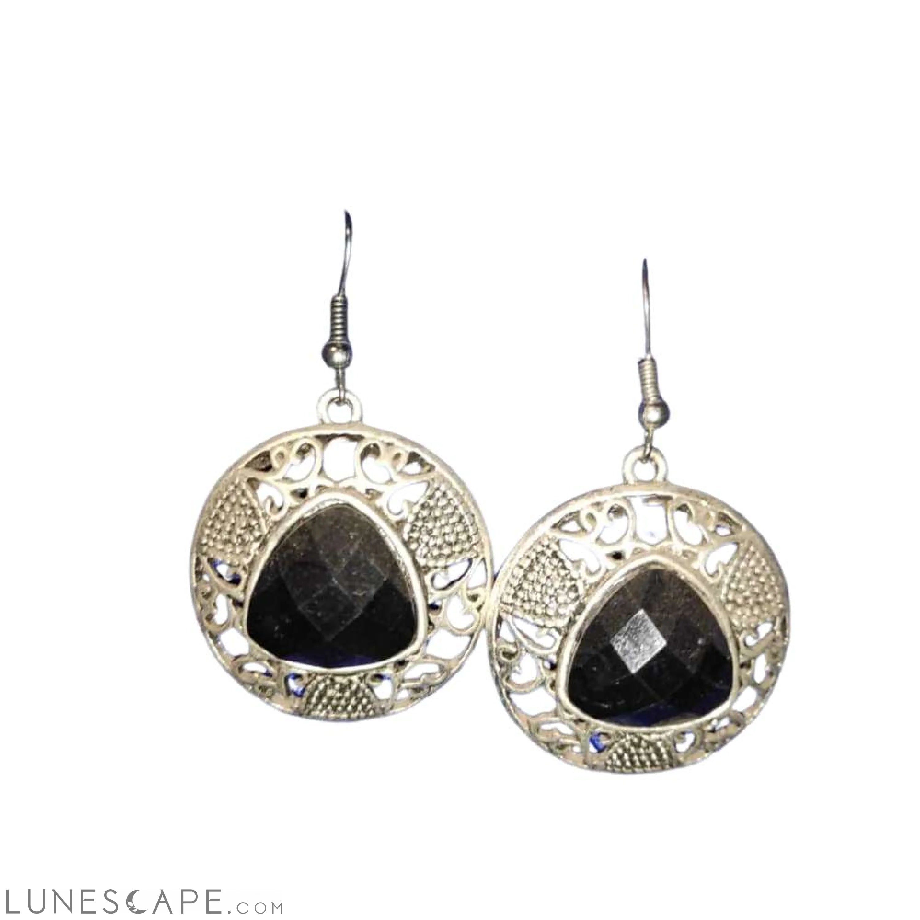 Boucles d'Oreilles Azgar Black & Silver Amazigh Dangle Earrings LUNESCAPE