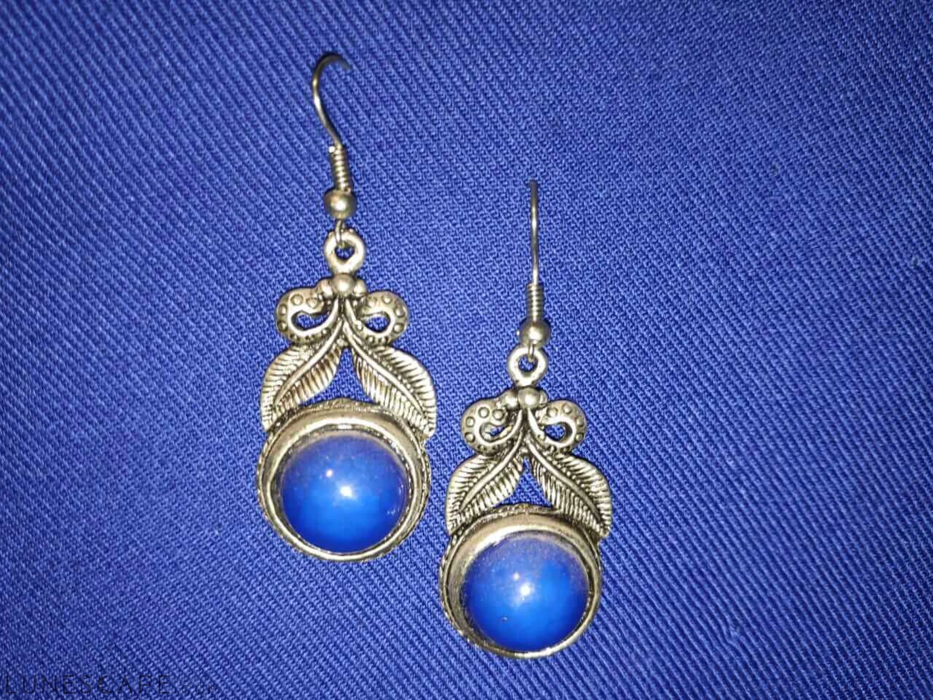 Boucles d'Oreilles Azul Handmade Silver Dangle Earrings Blue Gem LUNESCAPE
