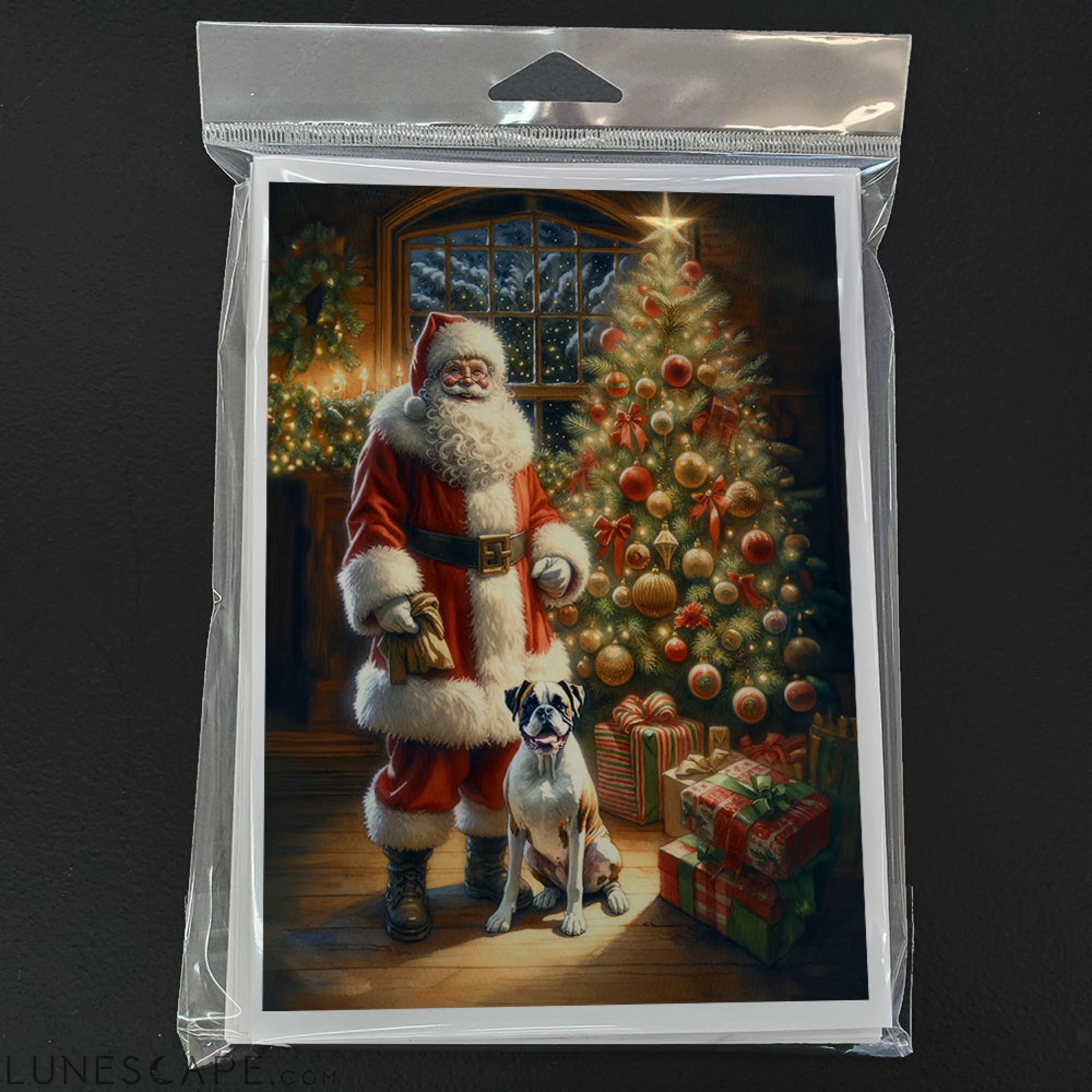 Boxer and Santa Claus Greeting Cards Pack of 8 LUNESCAPE