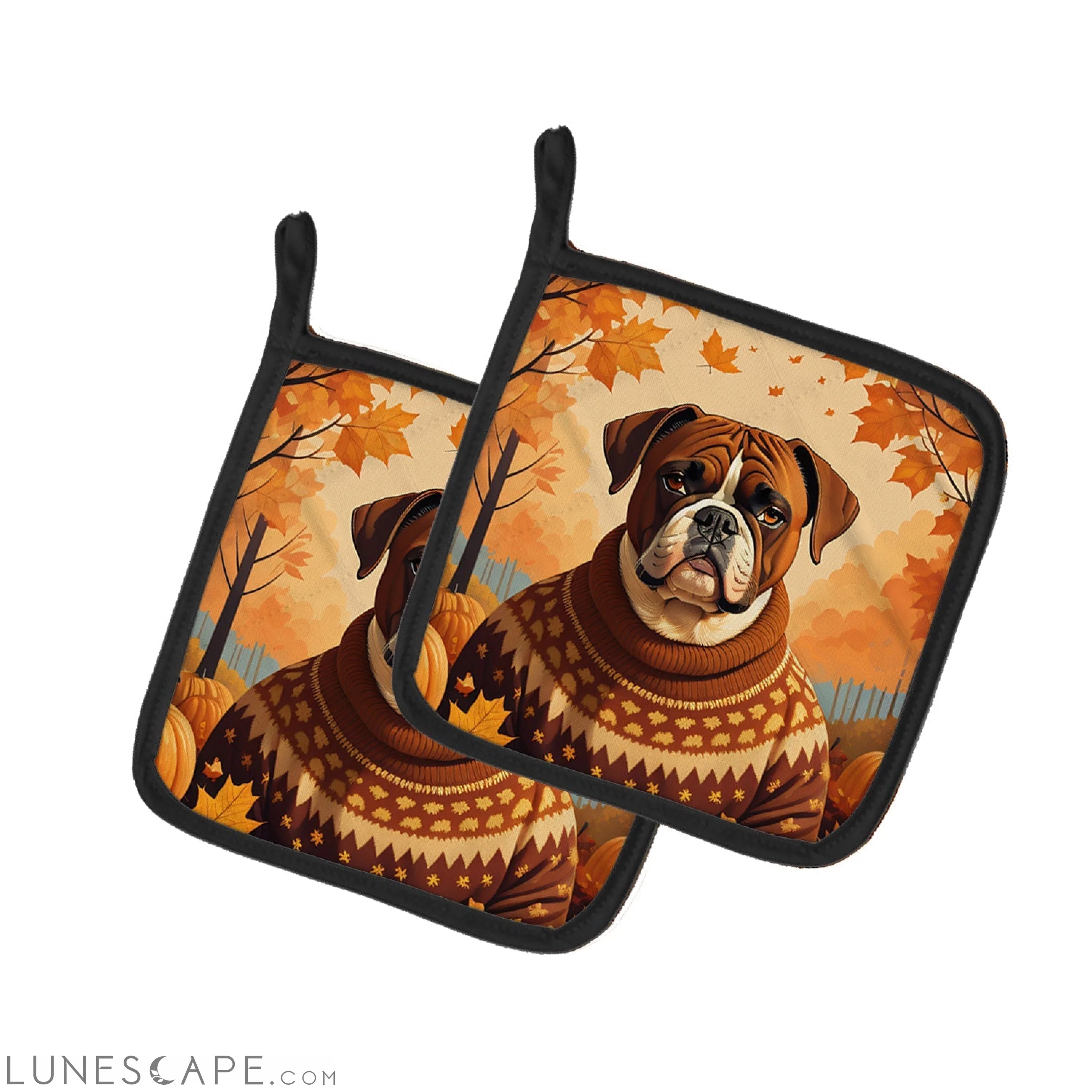 Boxer Fall Pair of Pot Holders LUNESCAPE