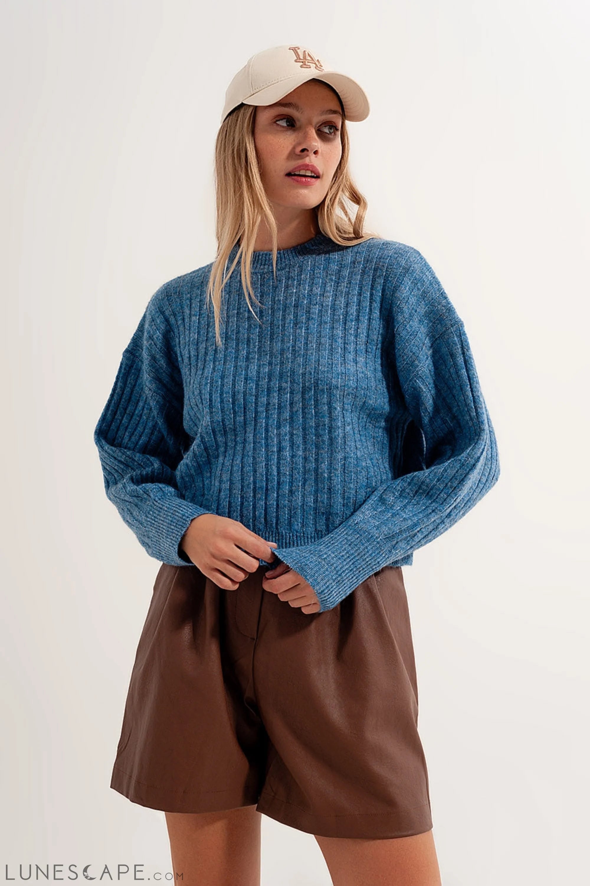 Boxy Chunky Stitch Sweater in Blue LUNESCAPE