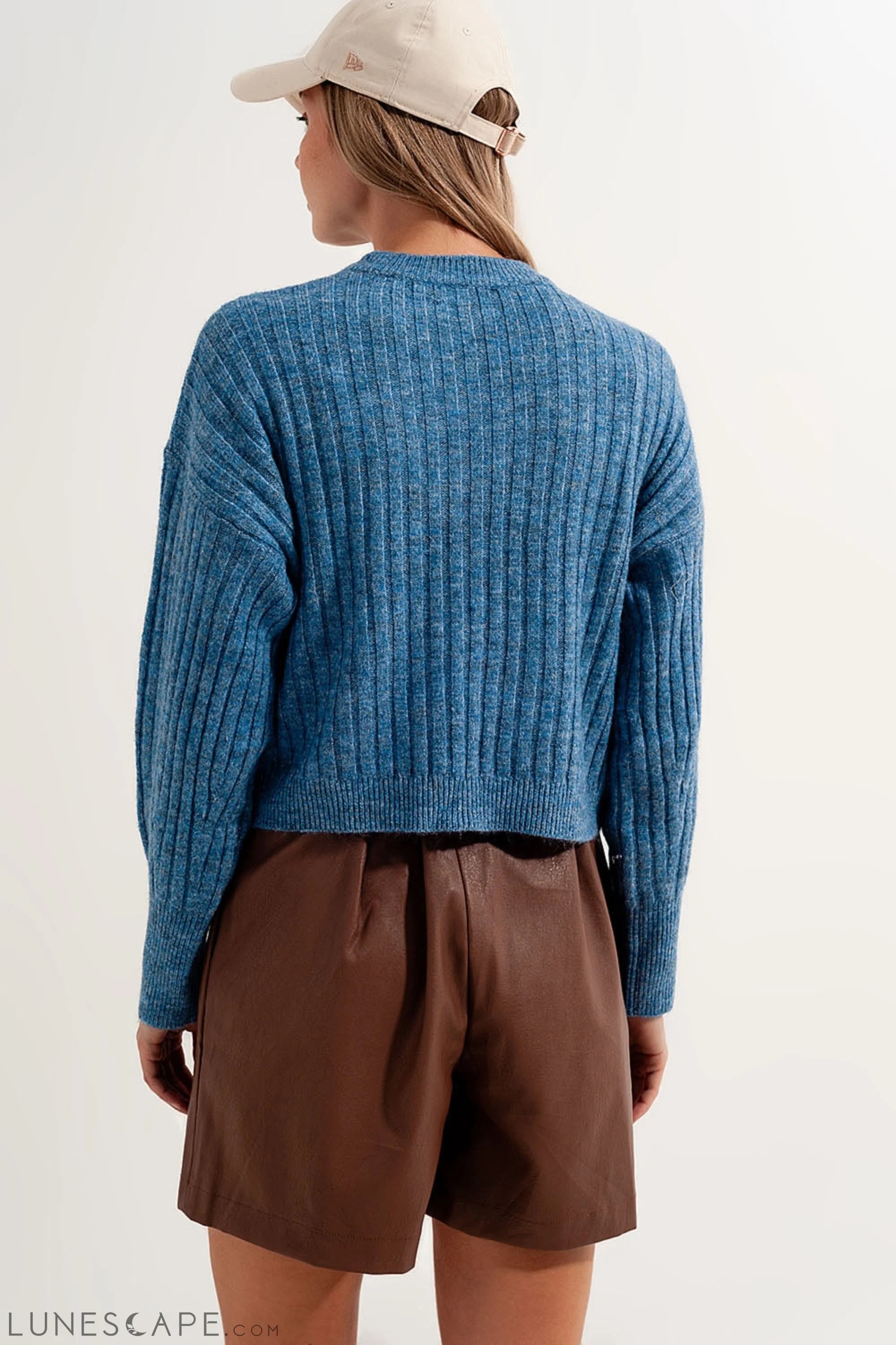 Boxy Chunky Stitch Sweater in Blue LUNESCAPE