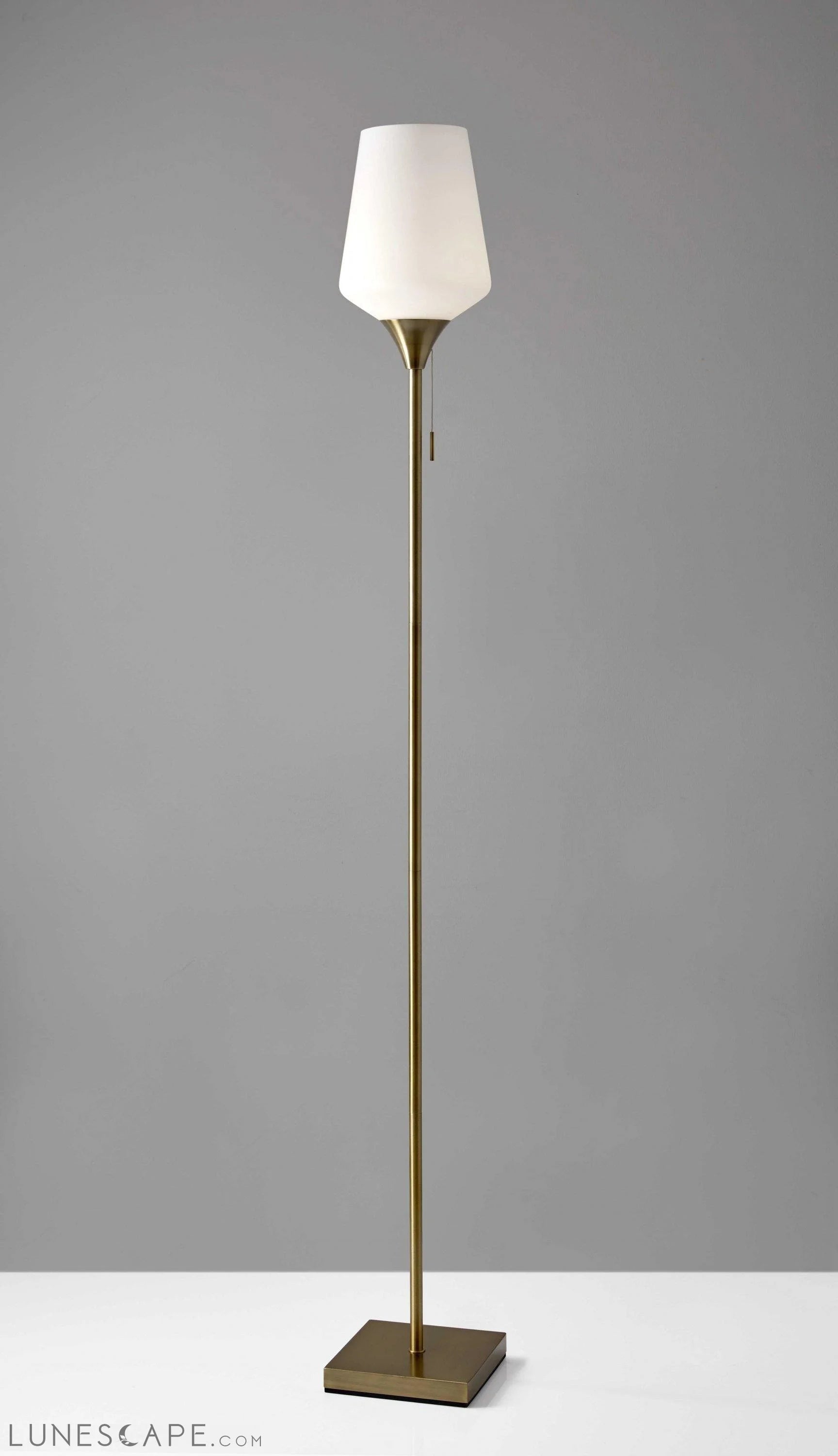 Brass Metal Floor Lamp with White Opal Wine Glass Shade LUNESCAPE