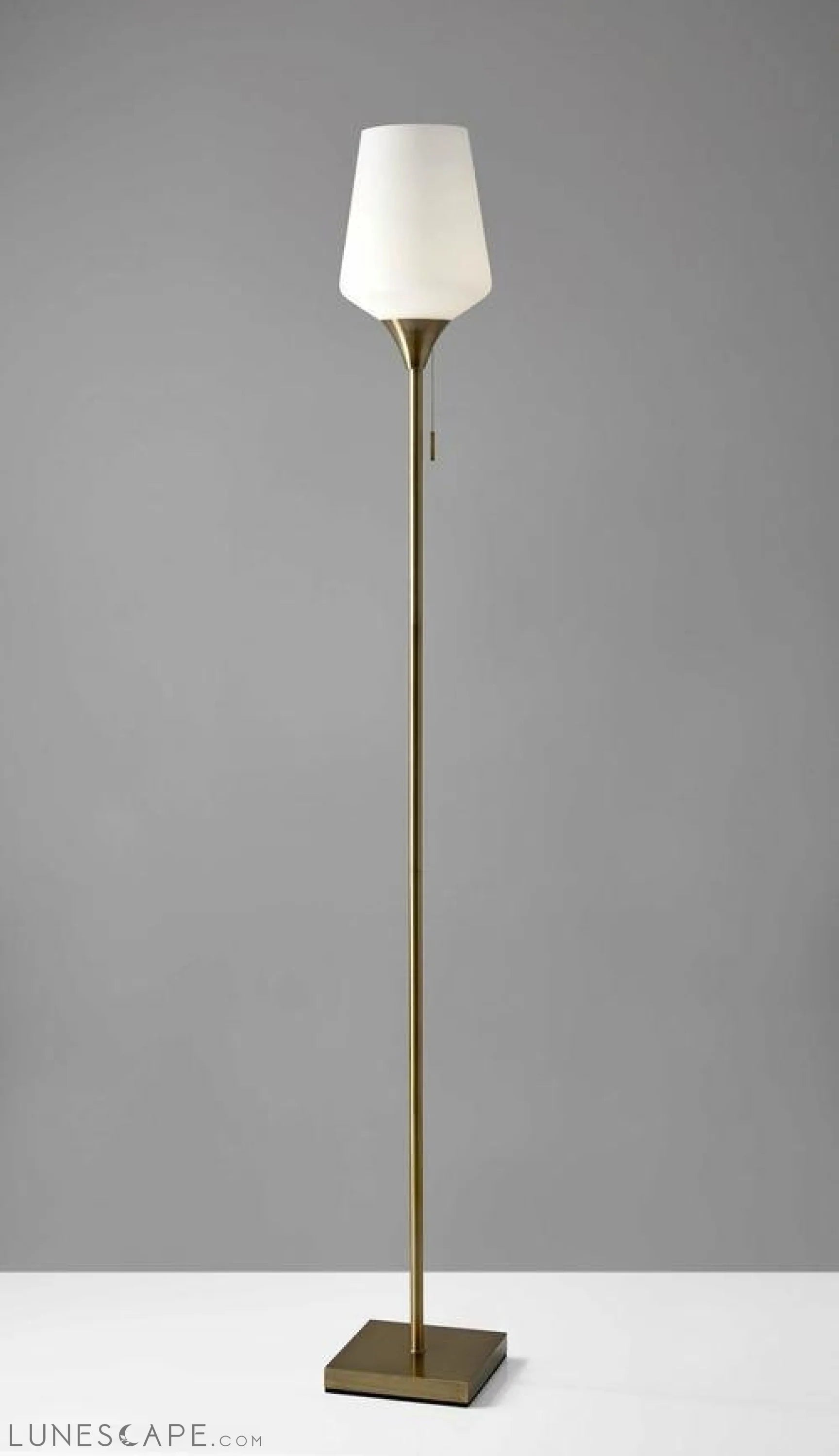 Brass Metal Floor Lamp with White Opal Wine Glass Shade LUNESCAPE