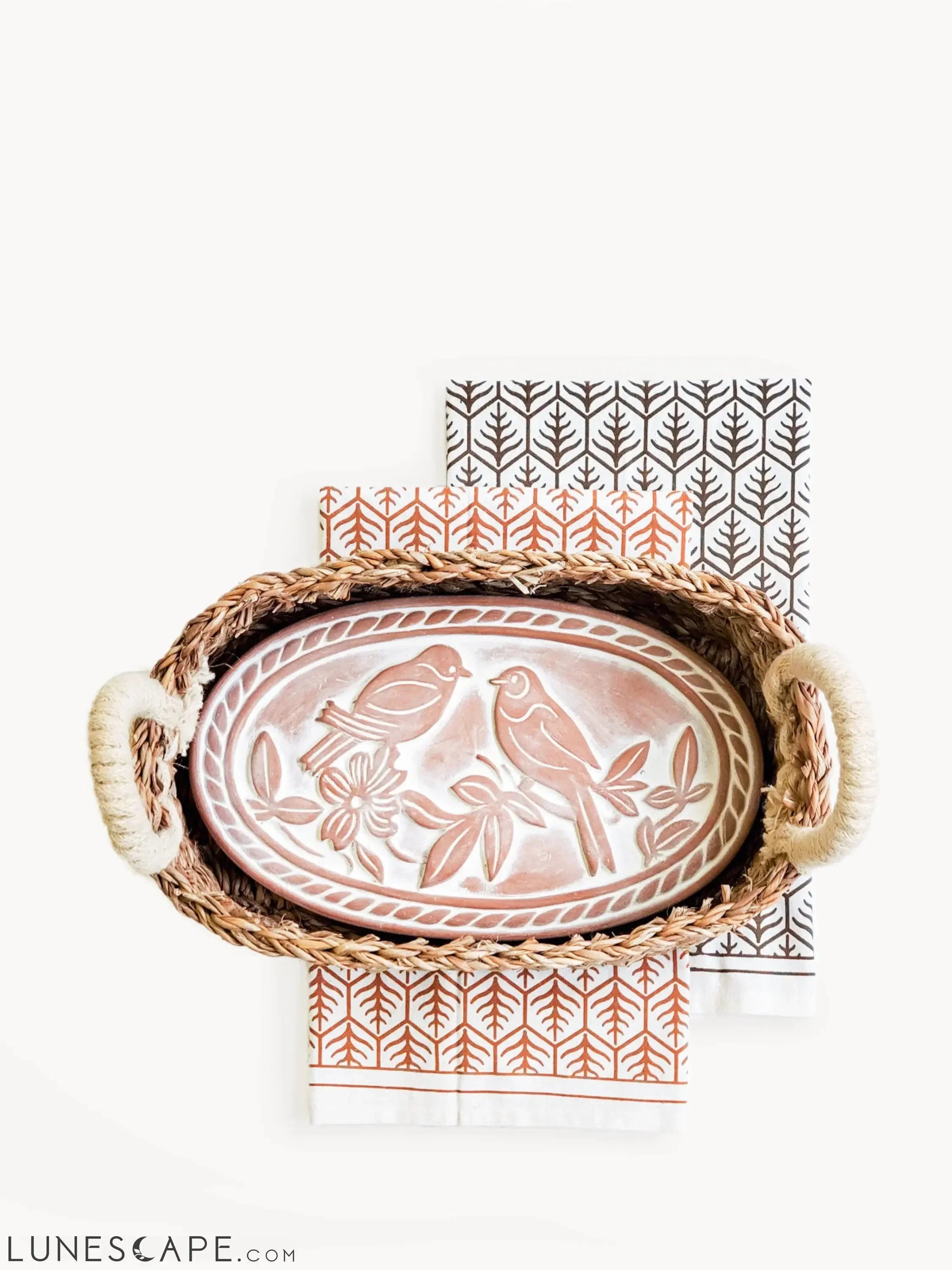 Bread Warmer & Basket Gift Set with Tea Towel - Lovebird Oval LUNESCAPE