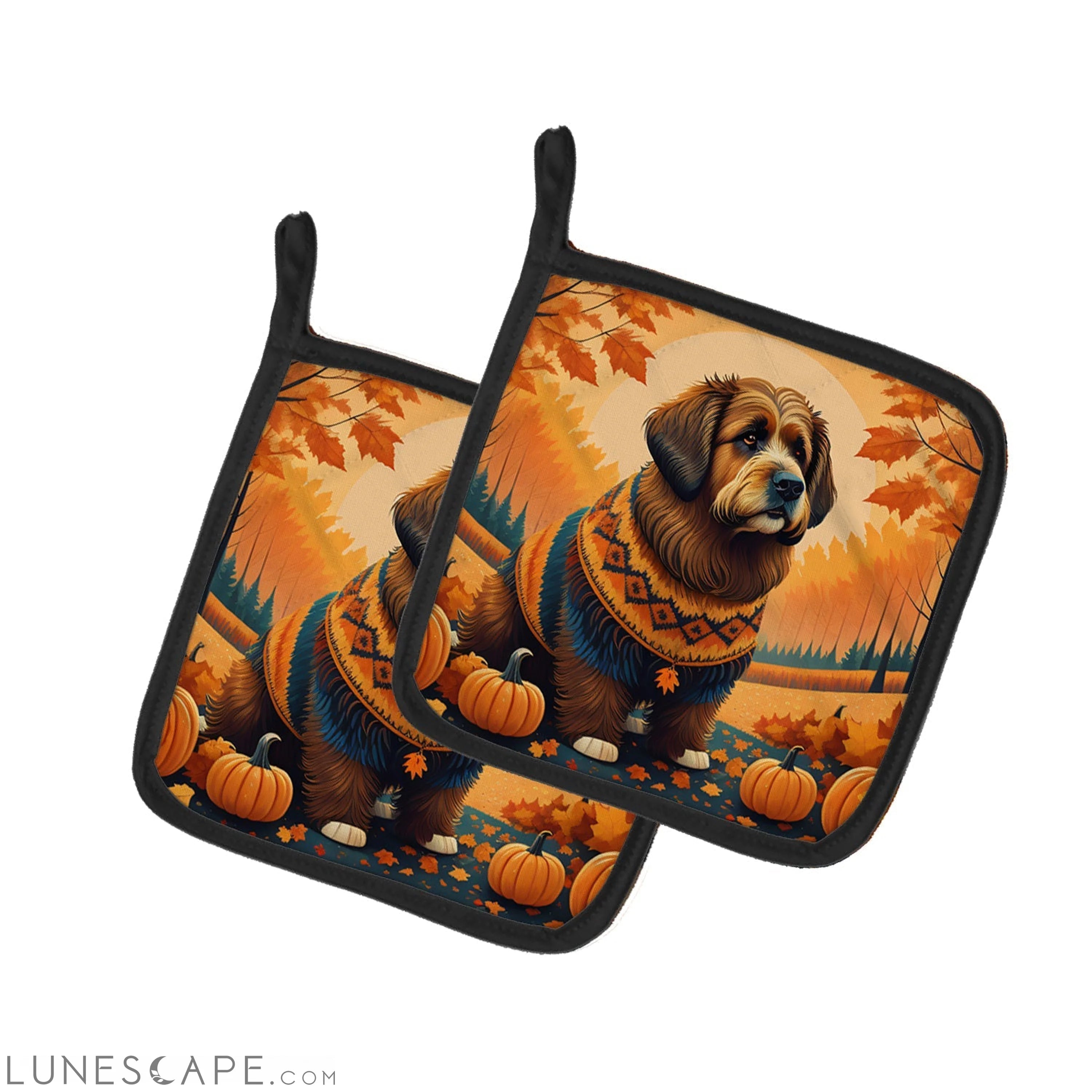 Briard Fall Pair of Pot Holders LUNESCAPE