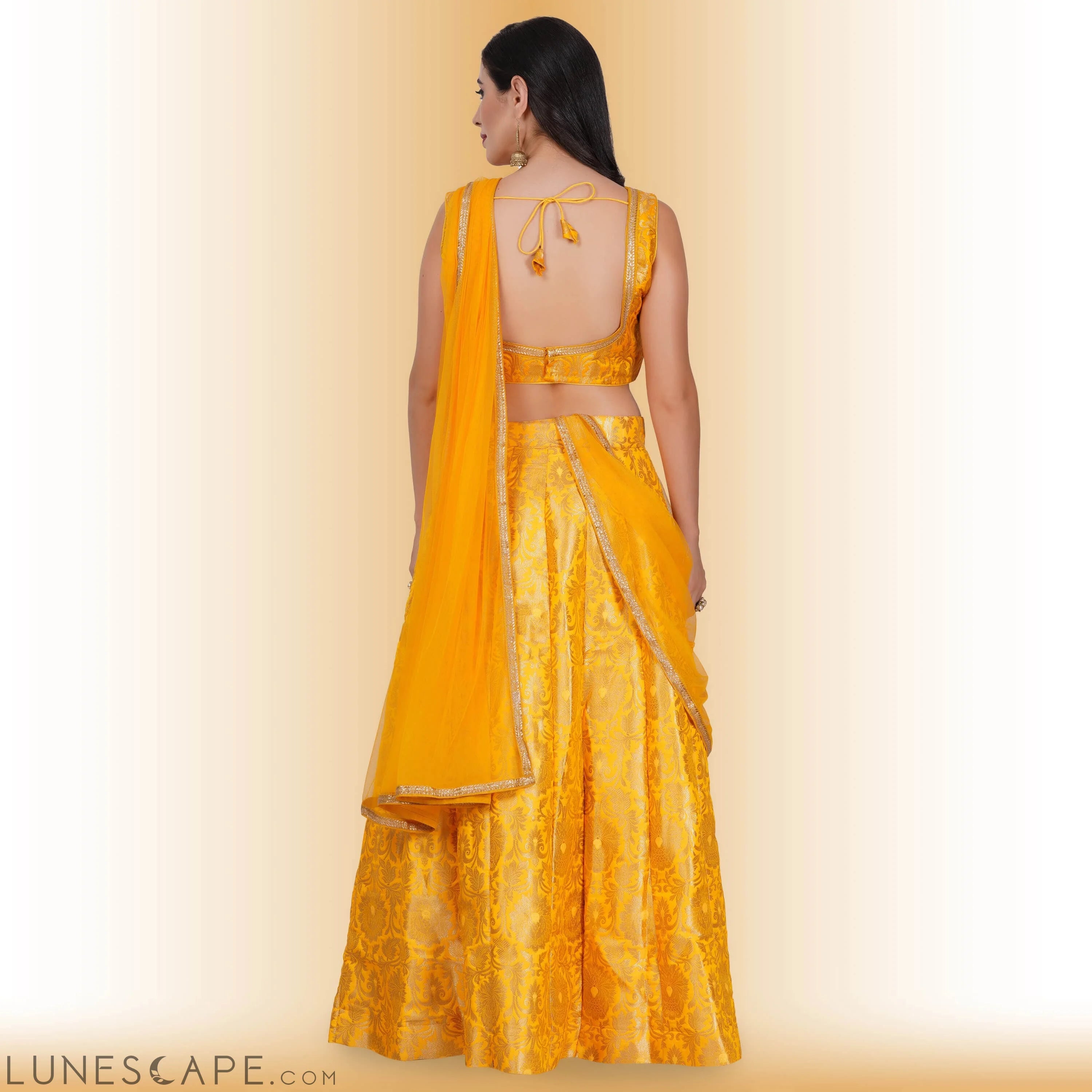 Brocade Party Lehenga - Yellow LUNESCAPE