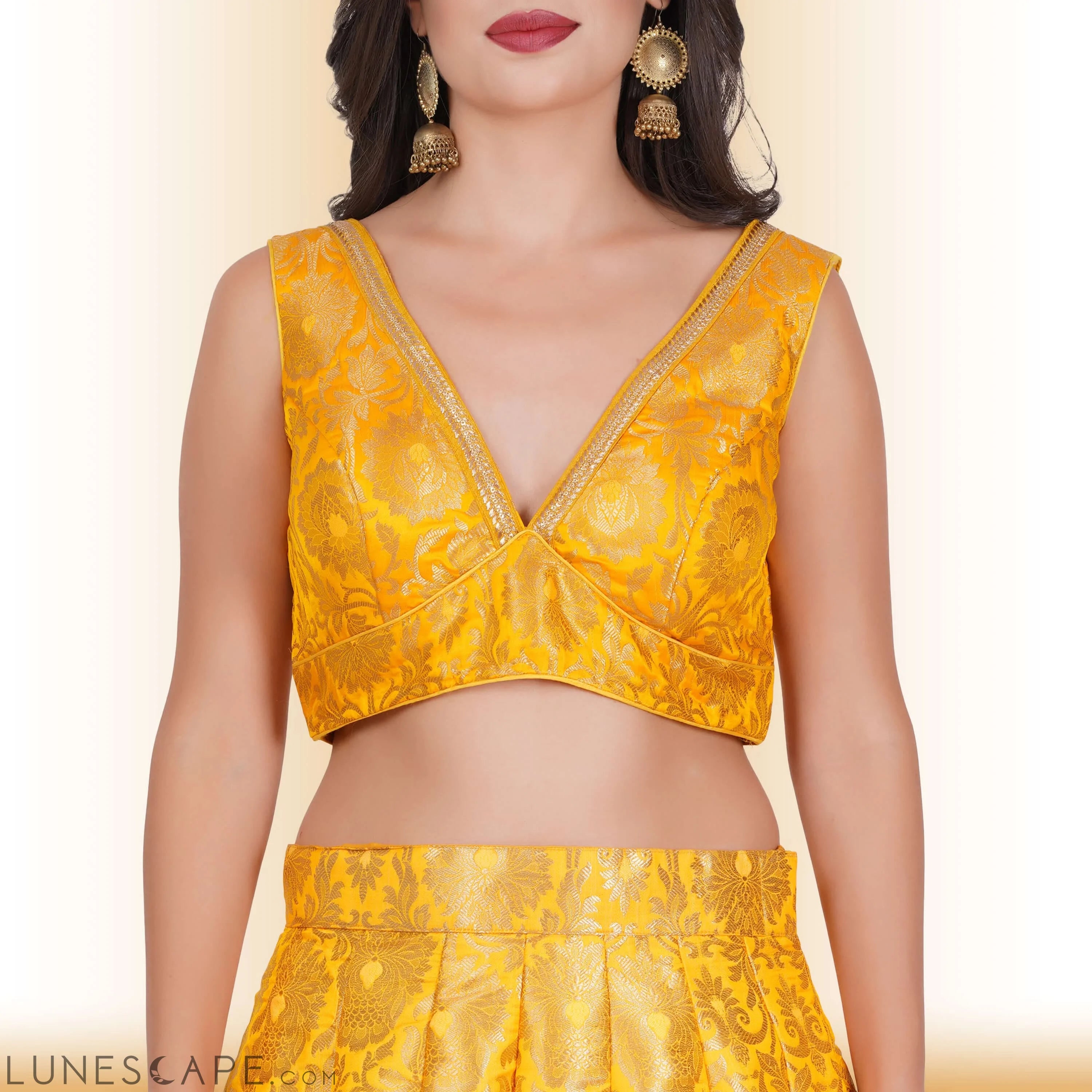 Brocade Party Lehenga - Yellow LUNESCAPE