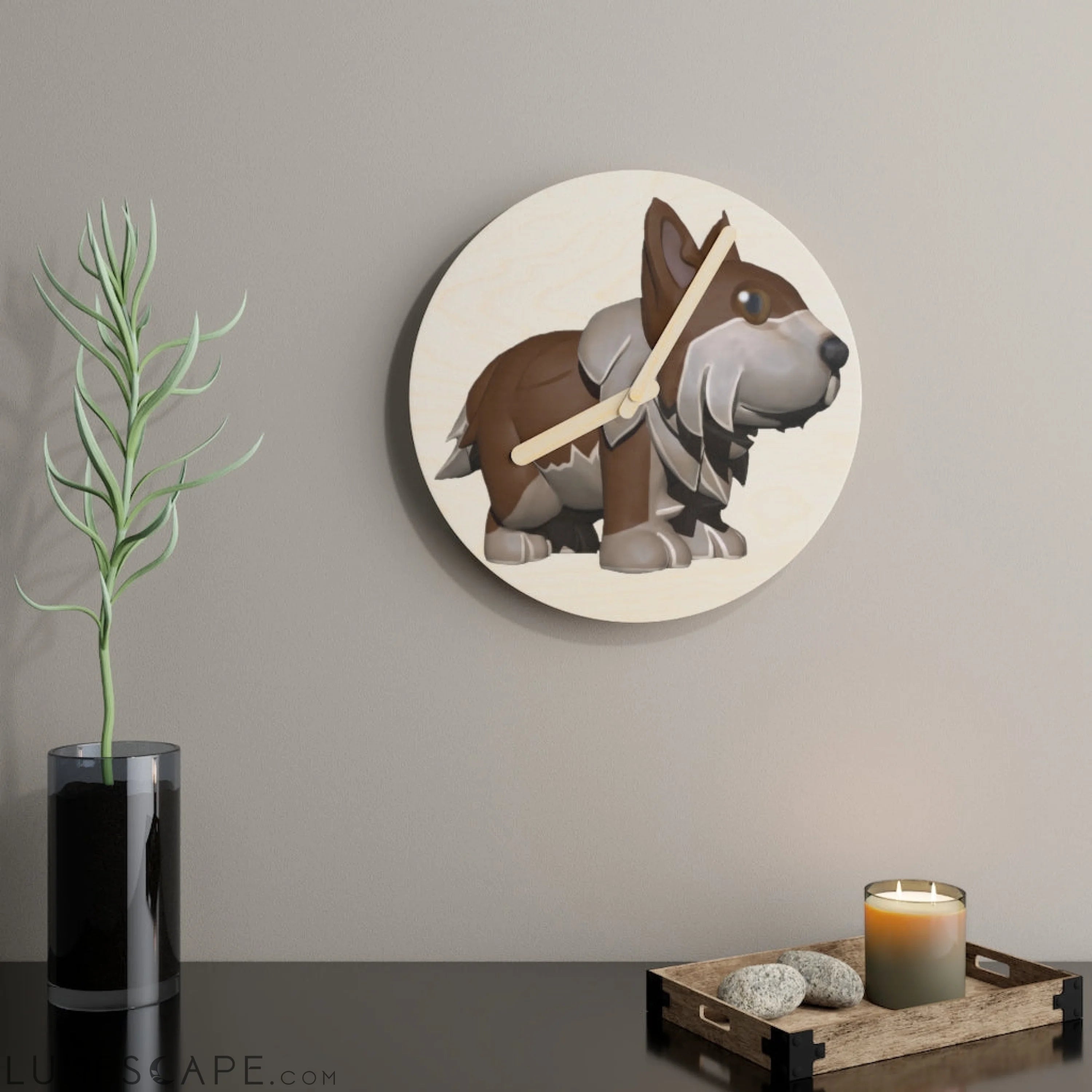 Brown Dog Wooden Wall Clock LUNESCAPE