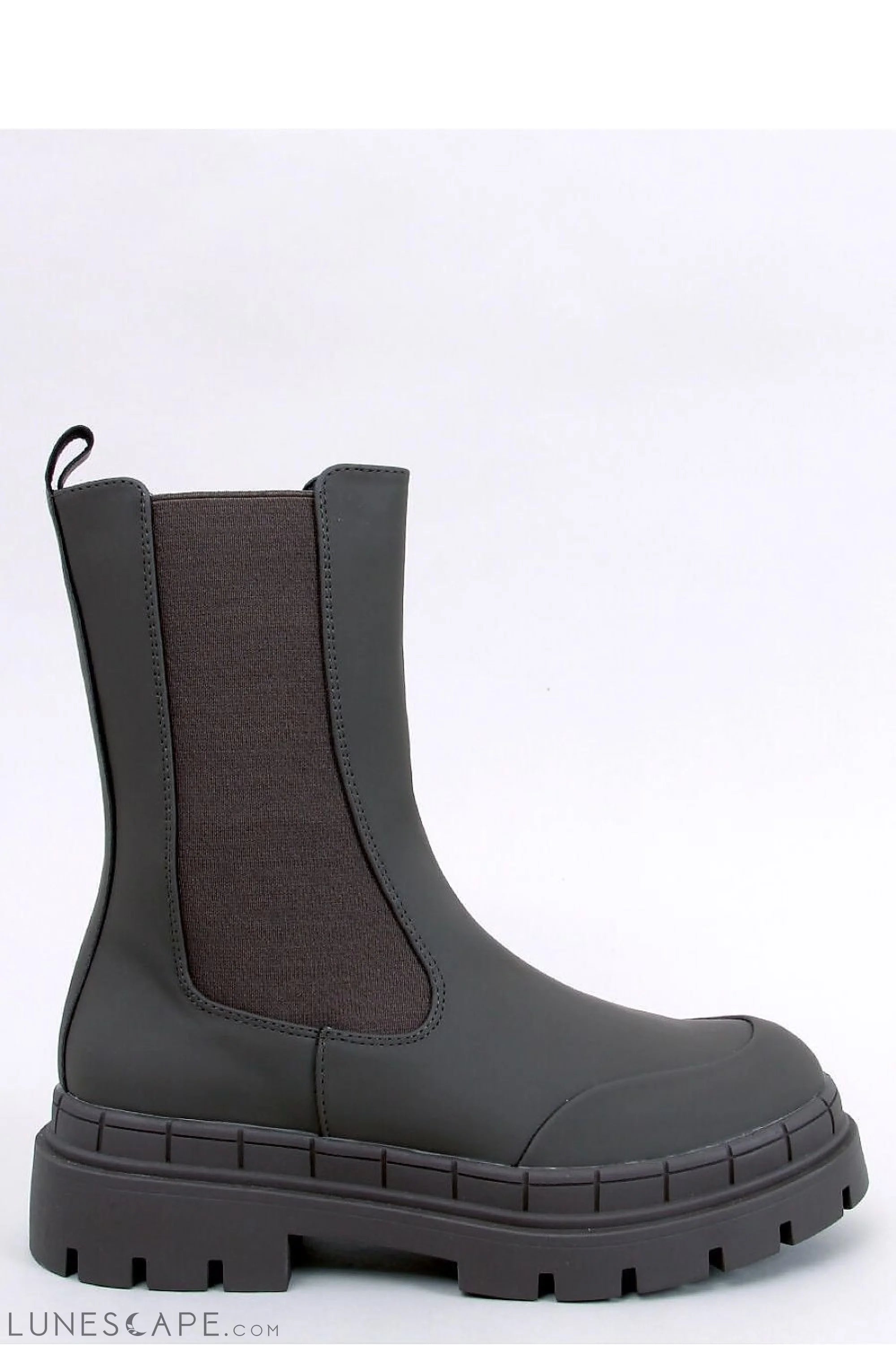 Brown Leather Lug Sole Chelsea-Inspired Moto Boot for Women LUNESCAPE