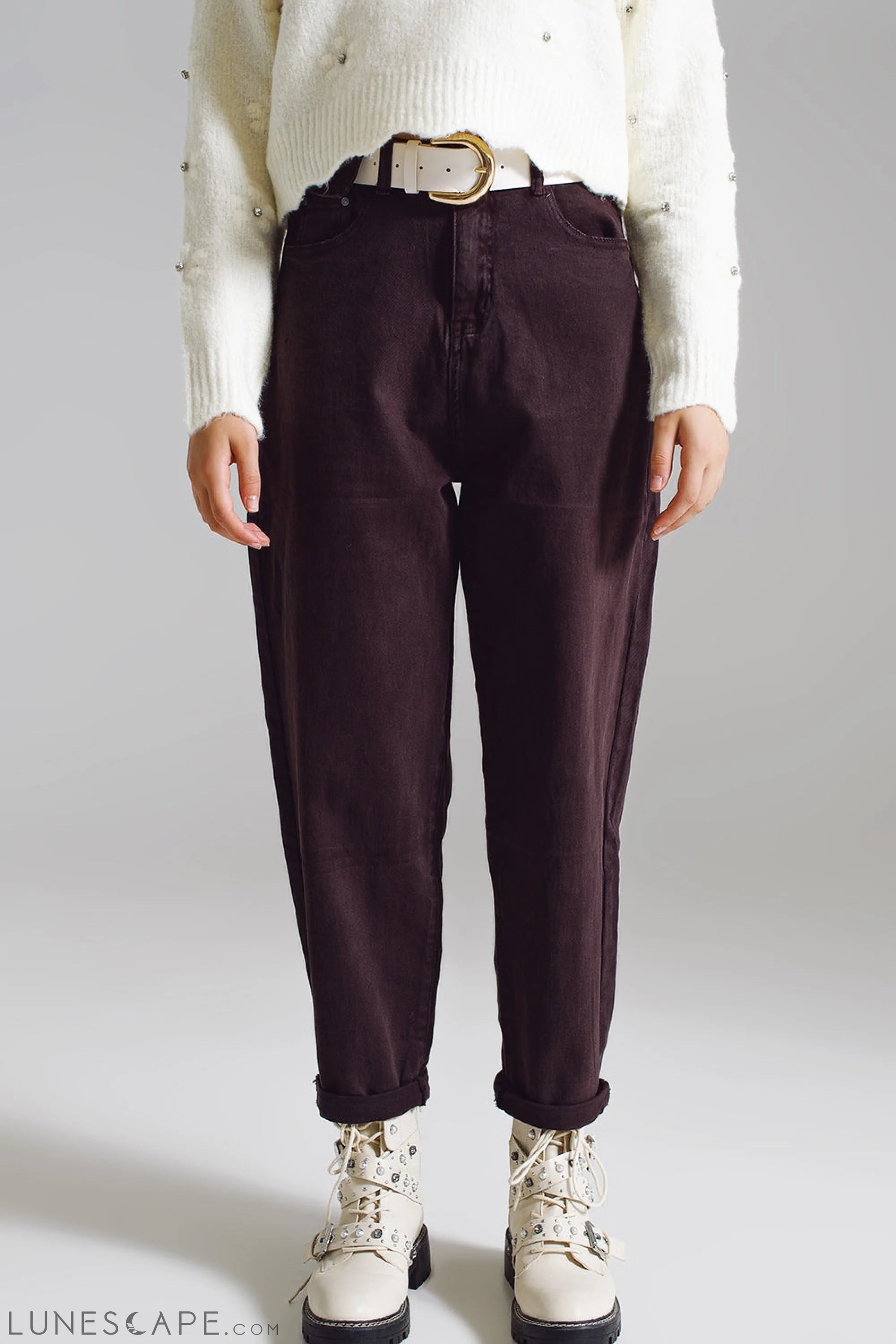 Brown Relaxed Pants With Pocket Detail at the Waist LUNESCAPE