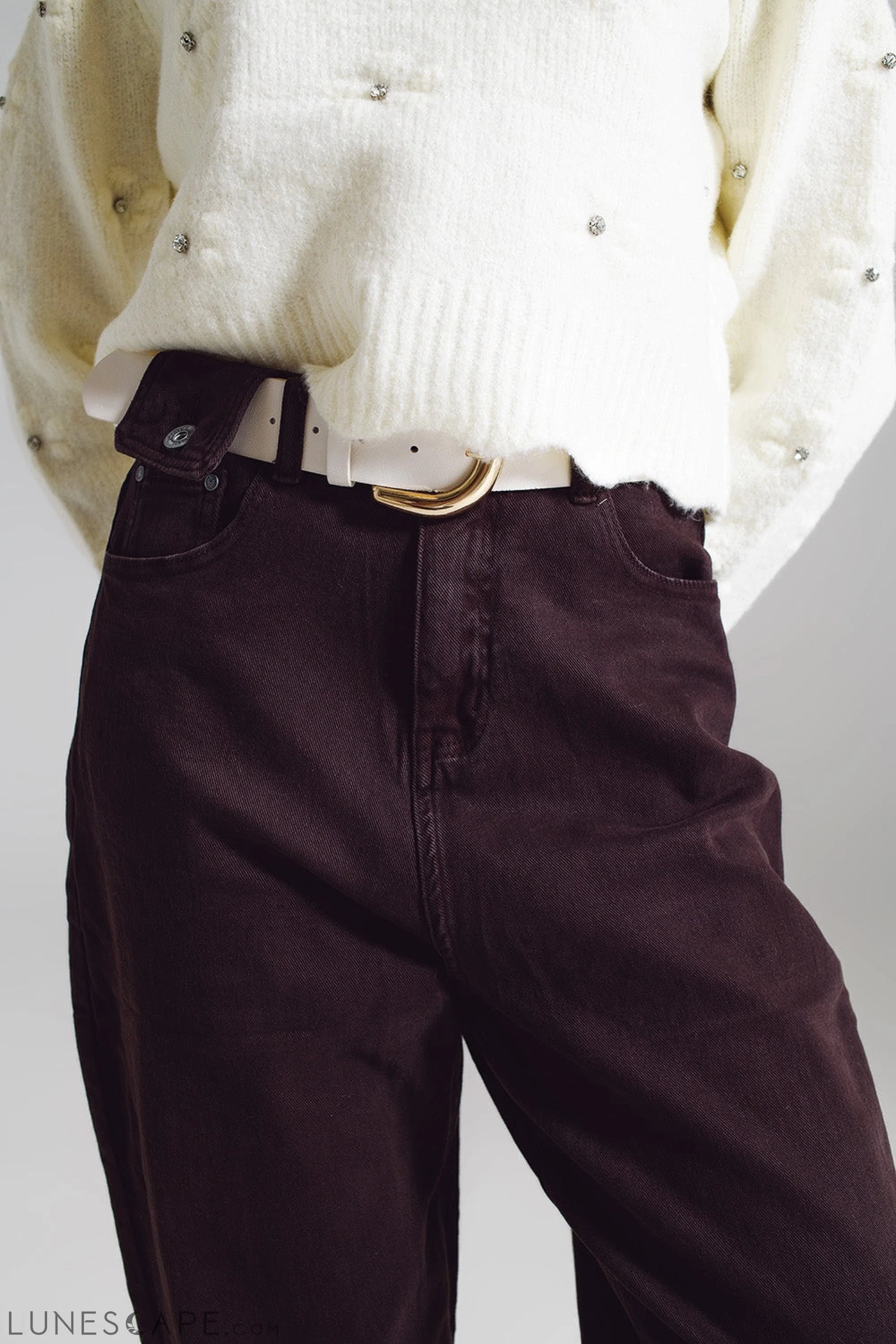 Brown Relaxed Pants With Pocket Detail at the Waist LUNESCAPE