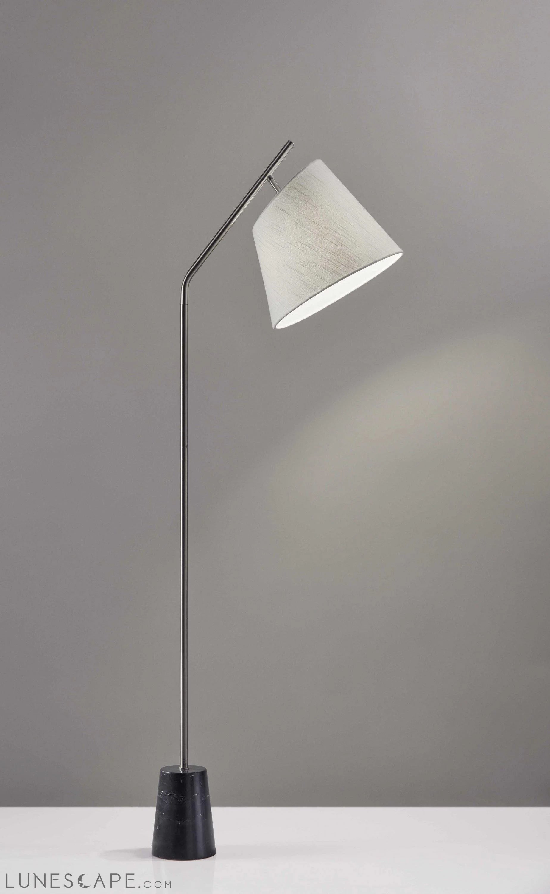 Brushed Steel Floor Lamp Black Marble Block Base and Angled White LUNESCAPE