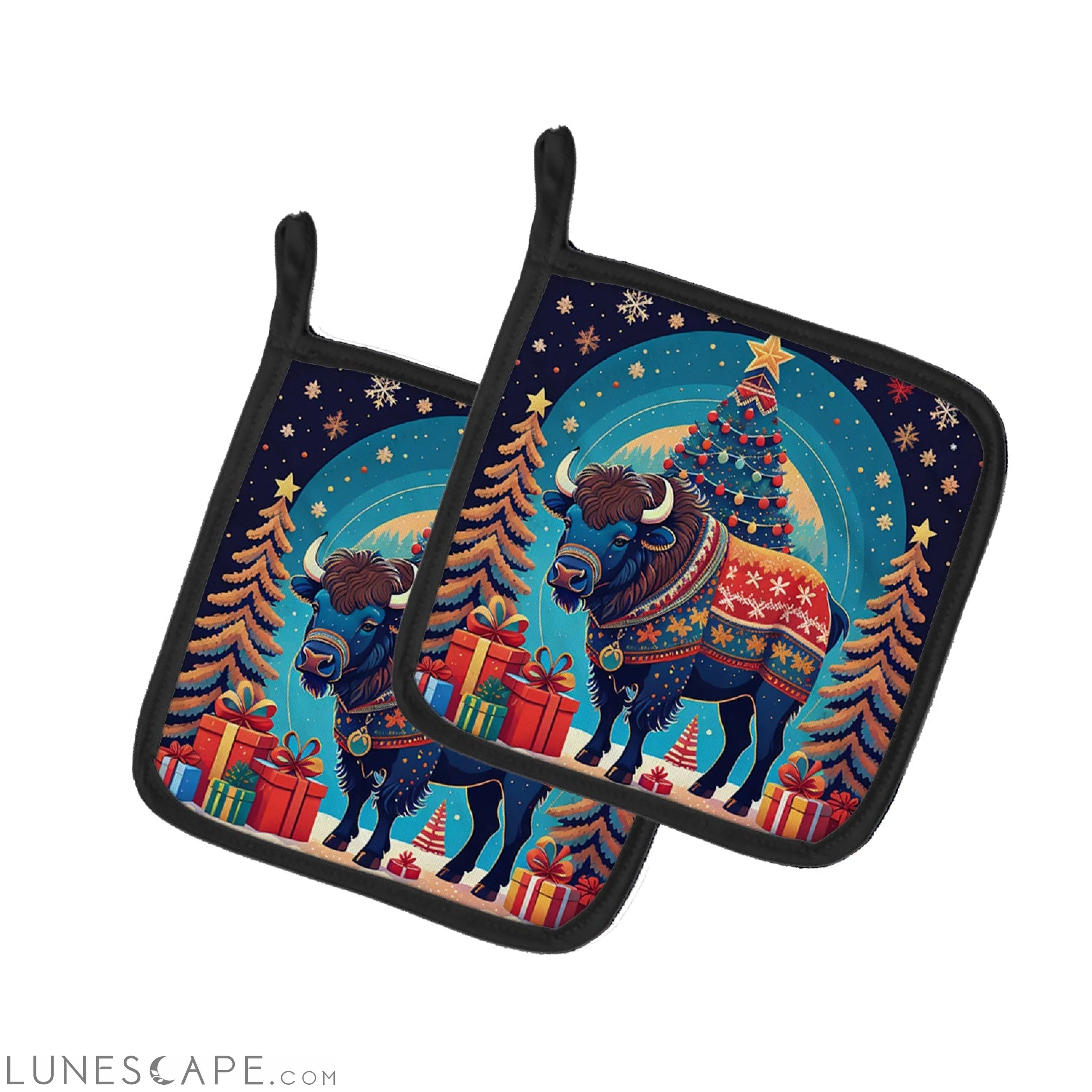 Buffalo Christmas Pair of Pot Holders LUNESCAPE