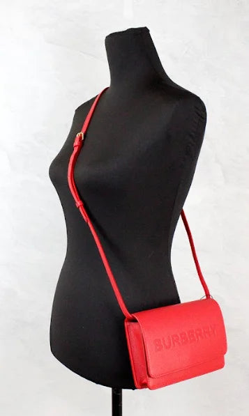 Burberry Hampshire Small Red Embossed Logo Smooth Leather Crossbody Bag LUNESCAPE