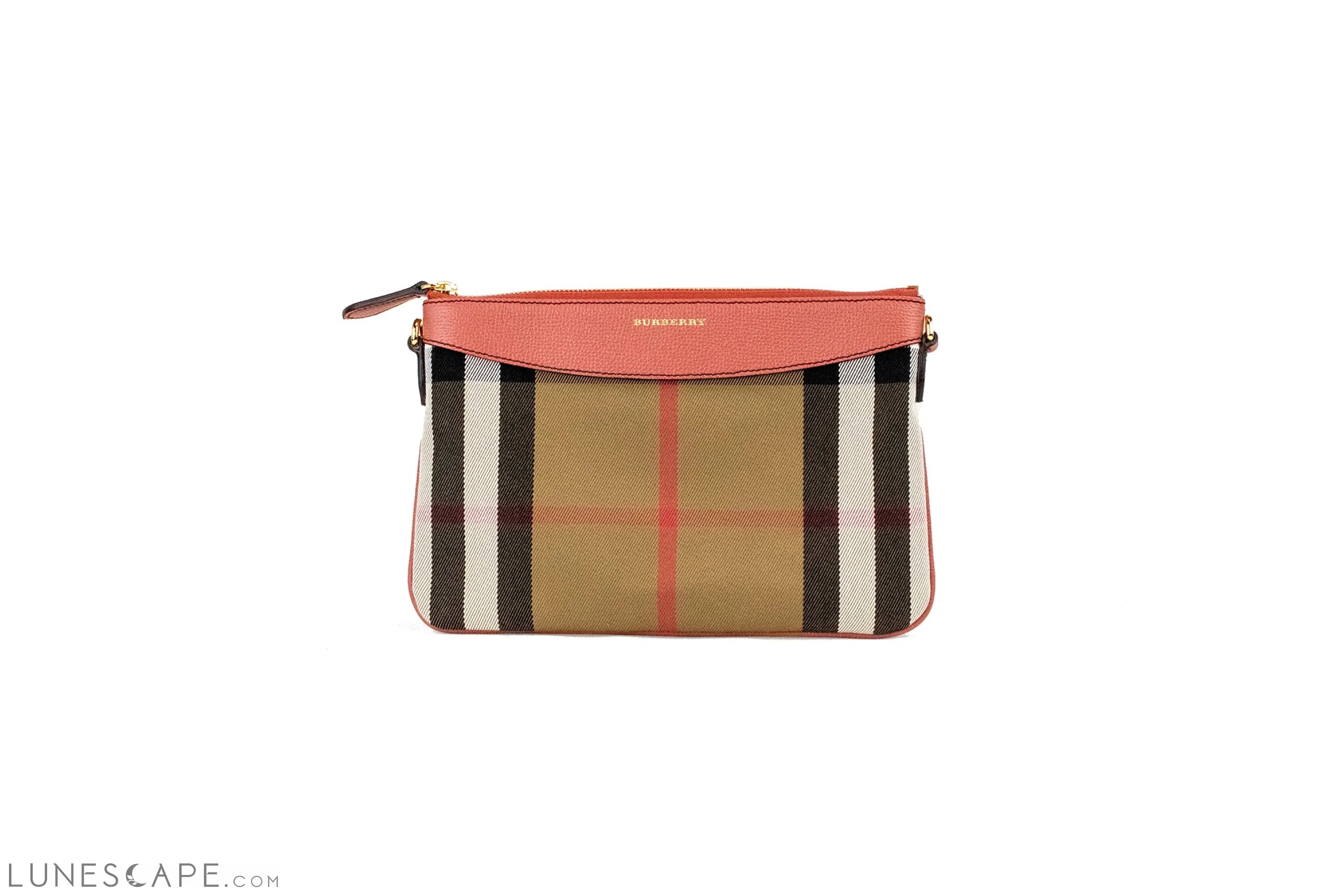 Burberry Peyton House Check Derby Cinnamon Red Grain Leather Pouch Crossbody Bag