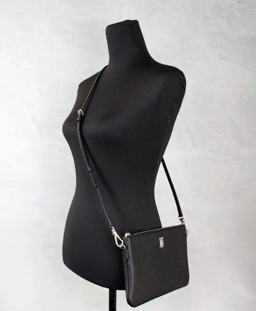 Burberry Peyton Monogram Black Leather Pouch Crossbody Bag Purse LUNESCAPE