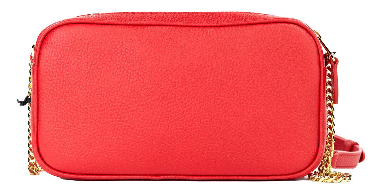 Burberry Small Red Pebbled Leather Elongated Camera Crossbody Bag Purse LUNESCAPE