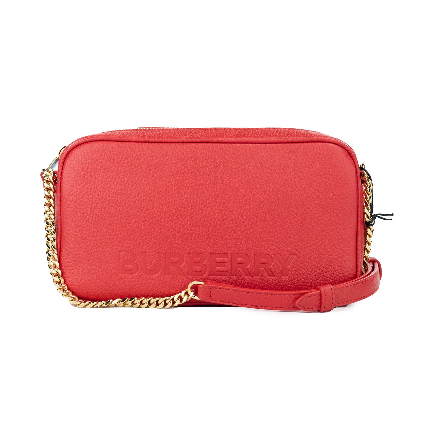 Burberry Small Red Pebbled Leather Elongated Camera Crossbody Bag Purse LUNESCAPE