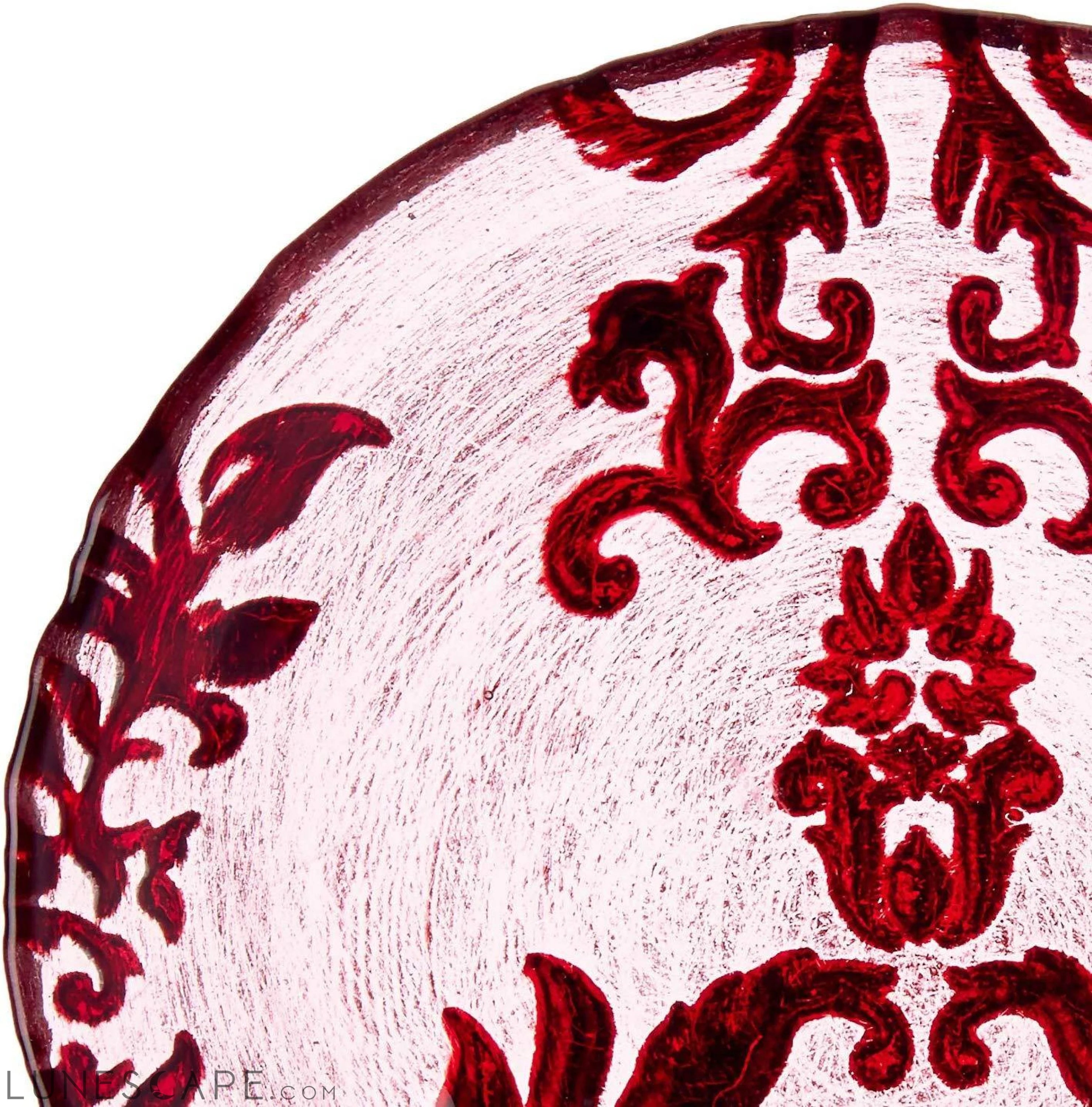 Burgundy Damask Glass Canapé Plate LUNESCAPE