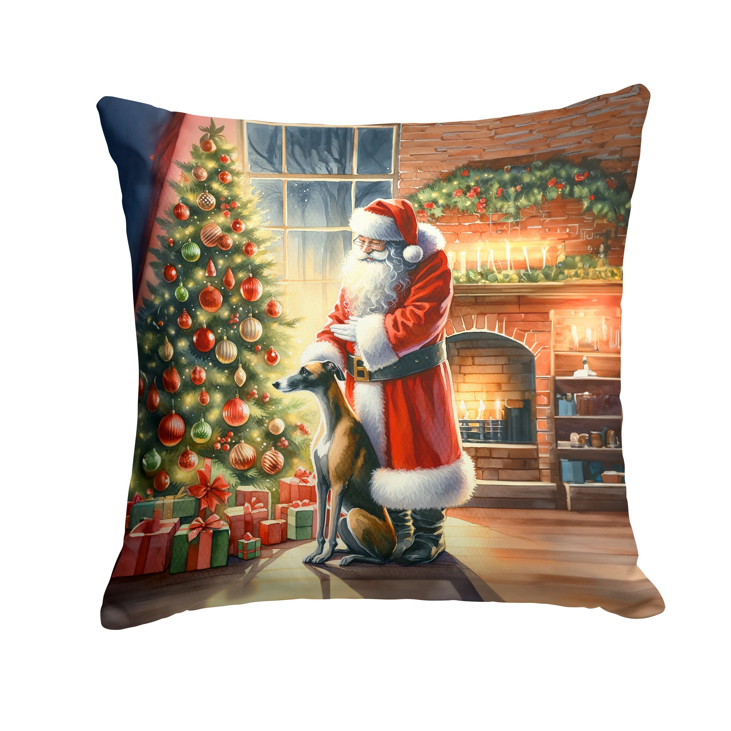 Greyhound and Santa Claus Throw Pillow LUNESCAPE